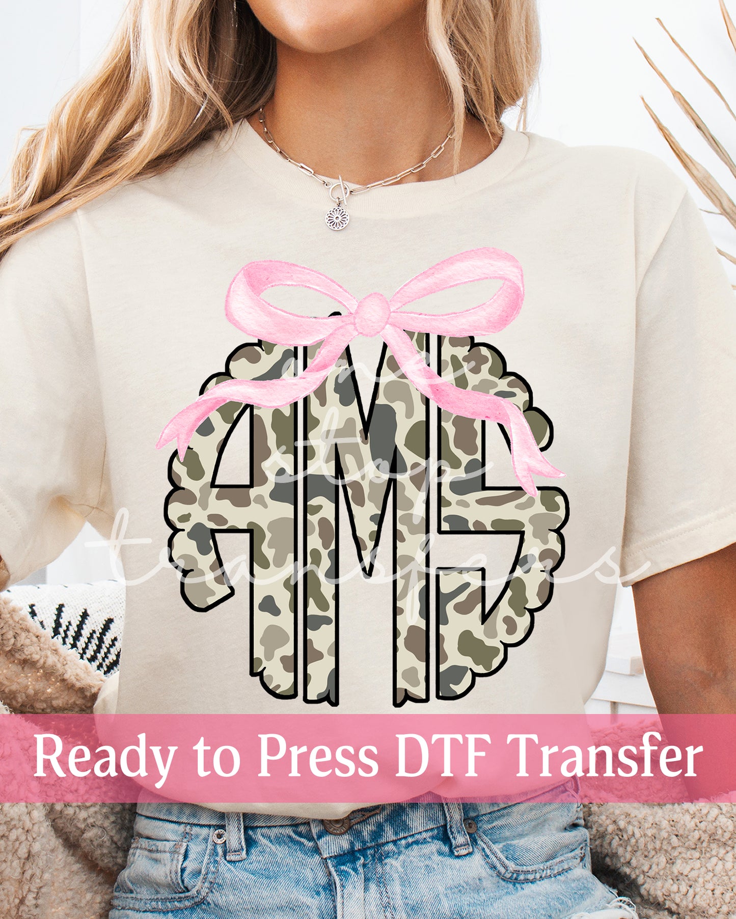 Girly Pink Coquette Camouflage Monogram - Ready to Press DTF Transfers