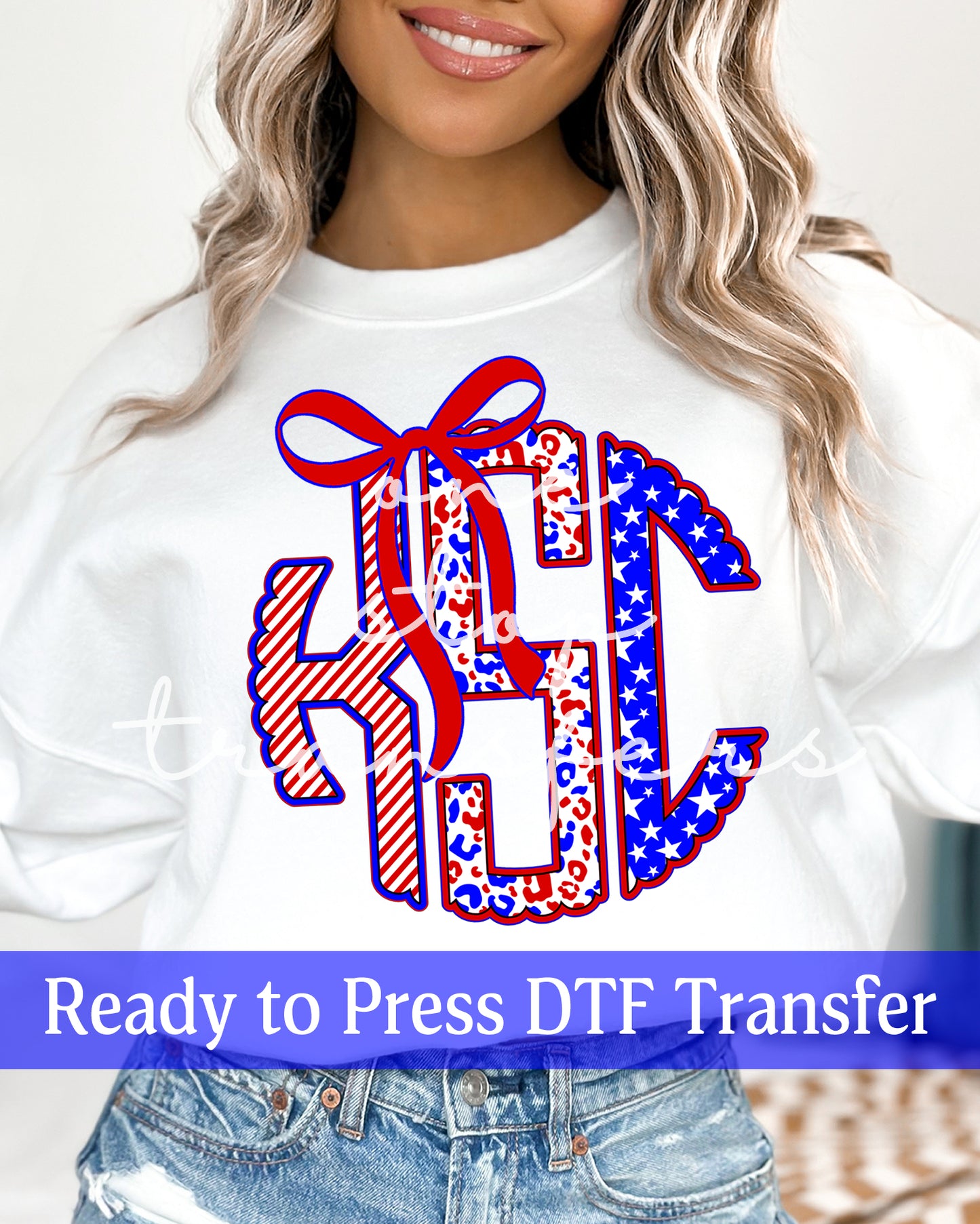 Coquette 4th Of July Scallop Circle Monogram - Ready to Press DTF Transfers