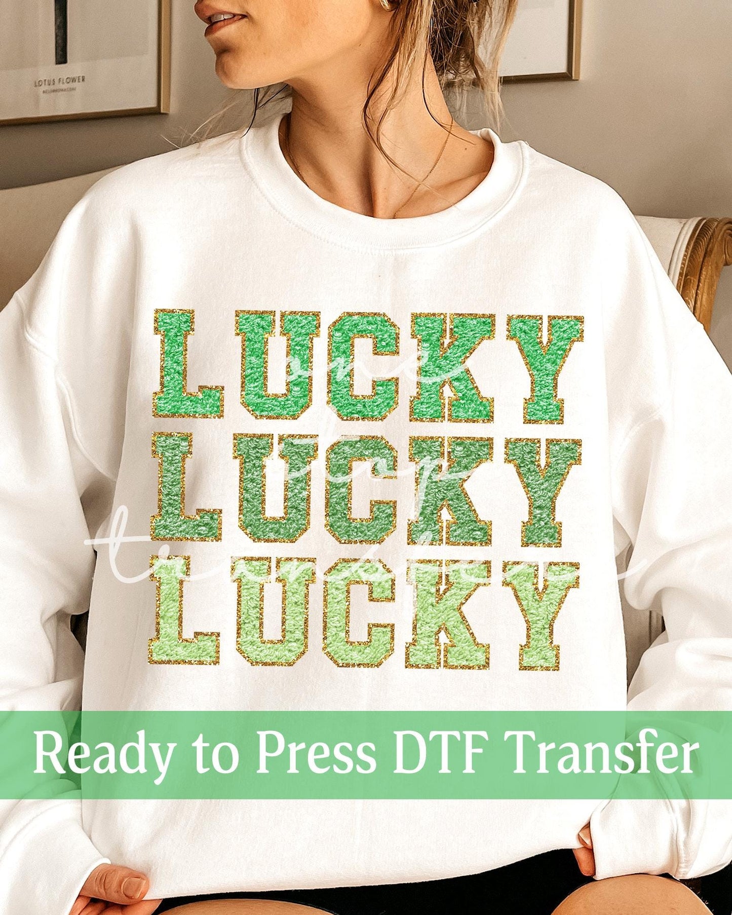Stacked LUCKY Faux Chenille St. Patrick's Day - Ready to Press DTF Transfers