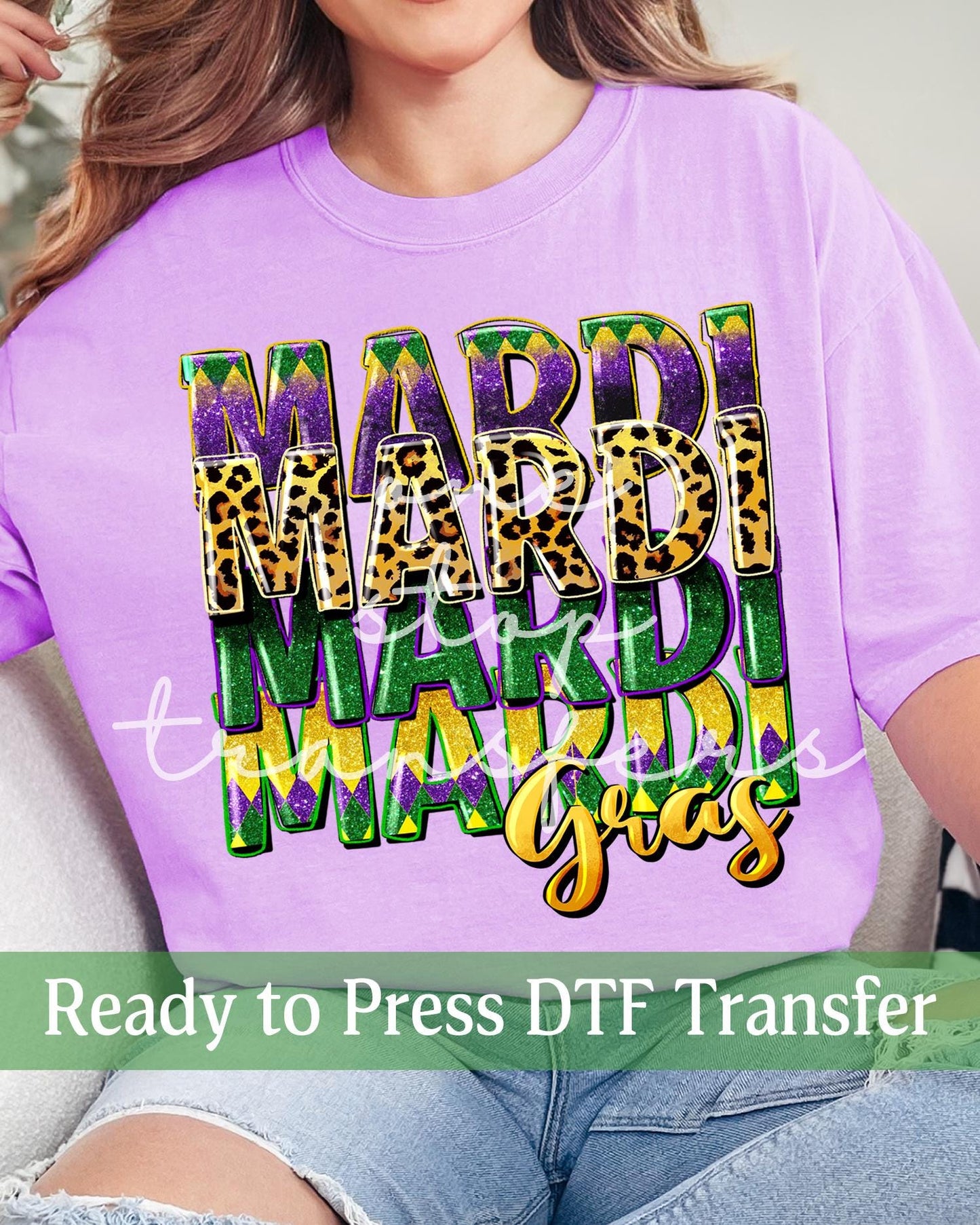 Faux Glitter Stacked Mardi Gras - Ready to Press DTF Transfers