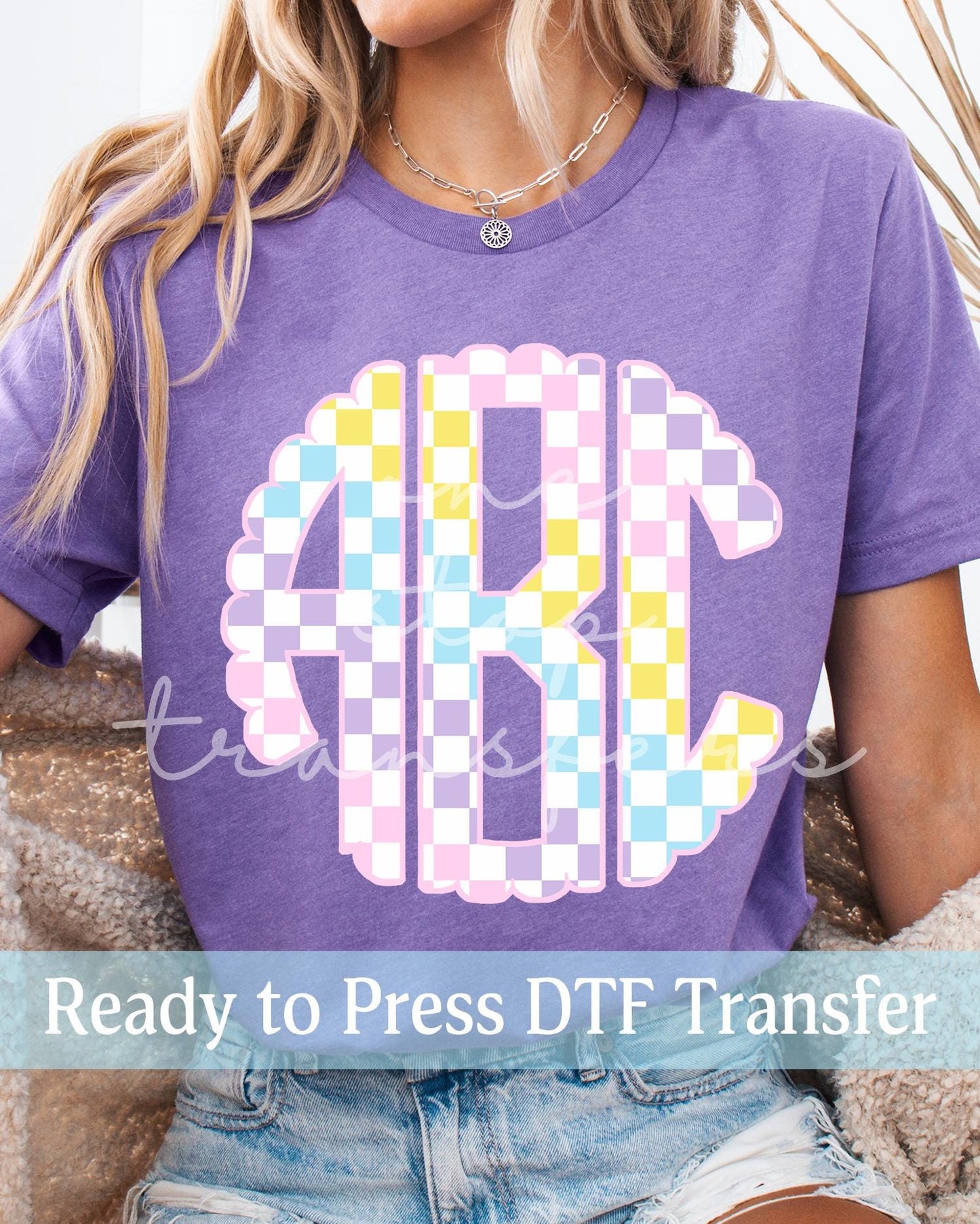 Preppy Spring Easter Pastel Checker Monogram - Ready to Press DTF Transfers