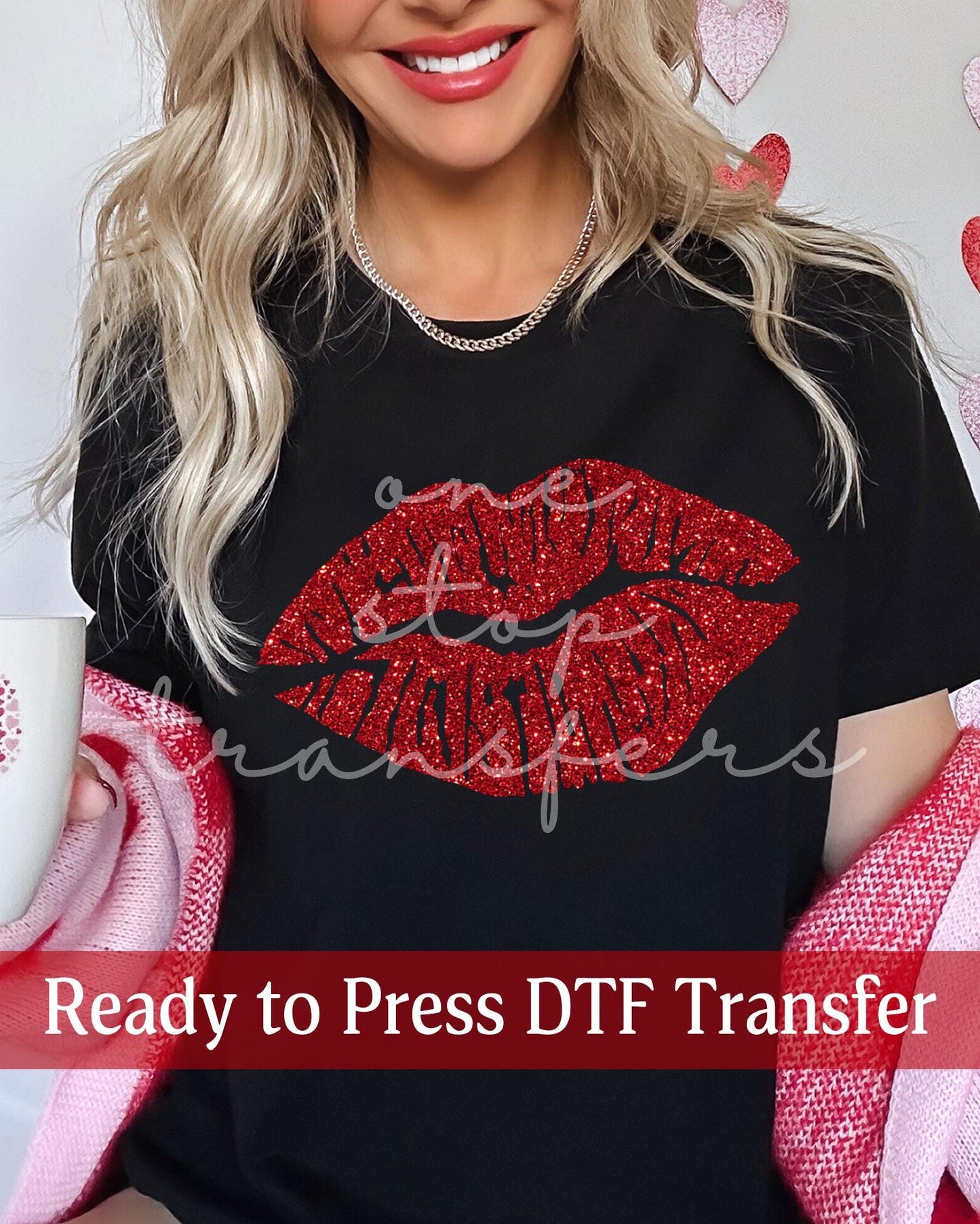 Valentine's Day Red Faux Glitter Lips - Ready to Press DTF Transfers
