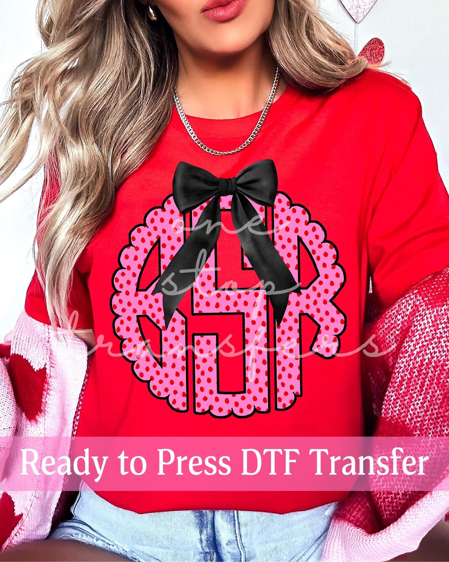 Valentine's Day Pink Polka Dots Coquette Monogram - Ready to Press DTF Transfers