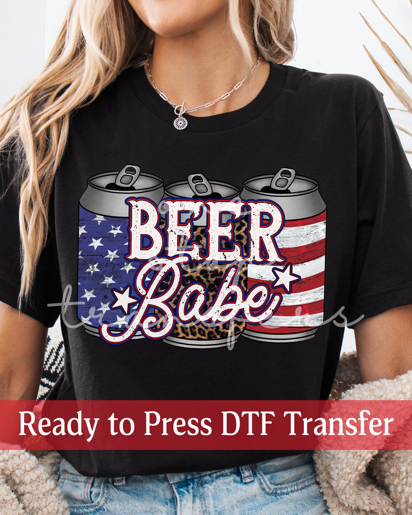 Patriotic Beer Babe - Ready to Press DTF Transfers