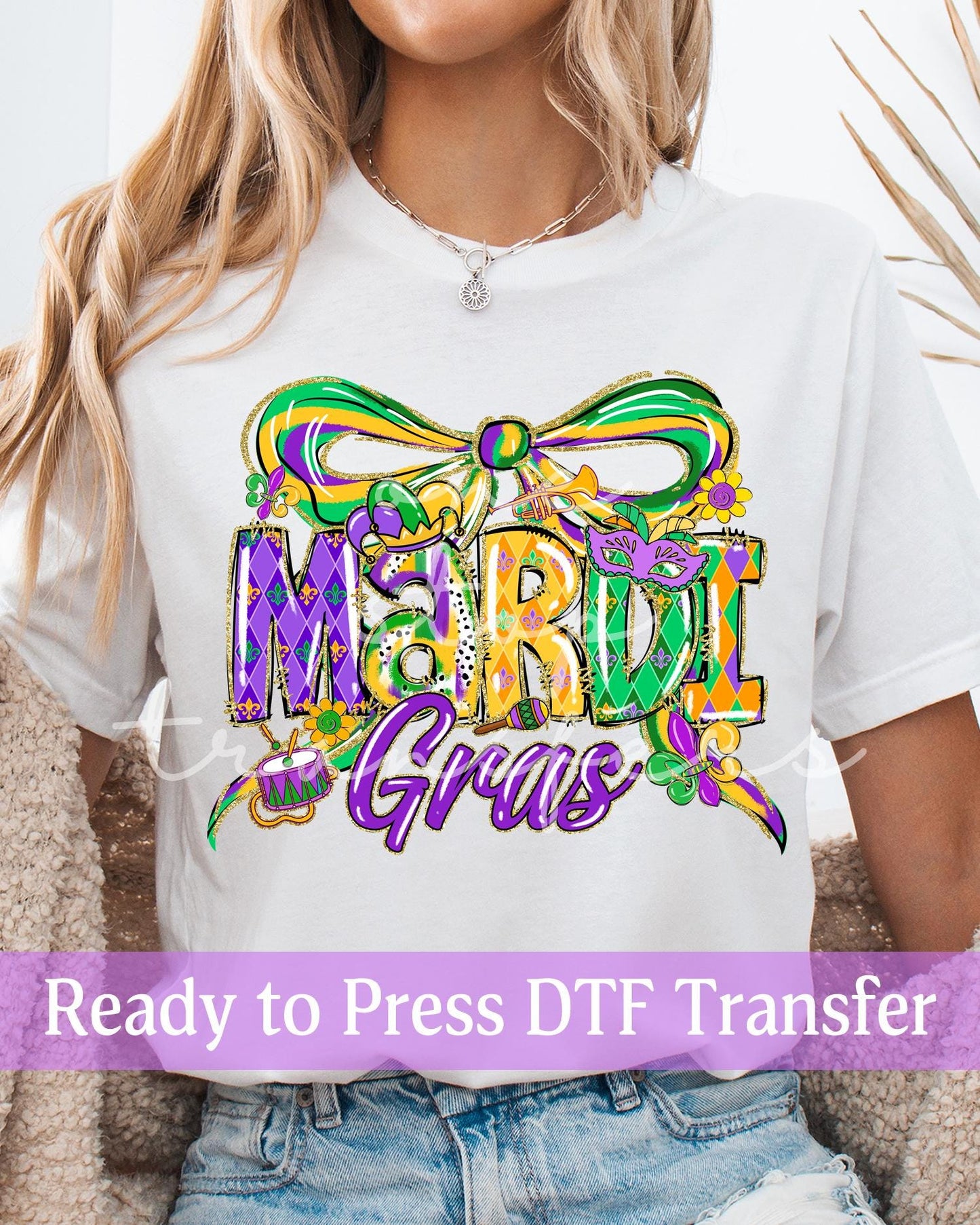 Mardi Gras Preppy Watercolor Coquette - Ready to Press DTF Transfers