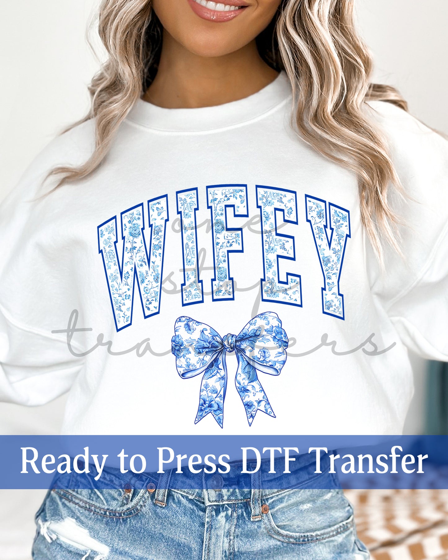 Blue Chinoiserie Coquette Mama, Mom, Wifey - Ready to Press DTF Transfers