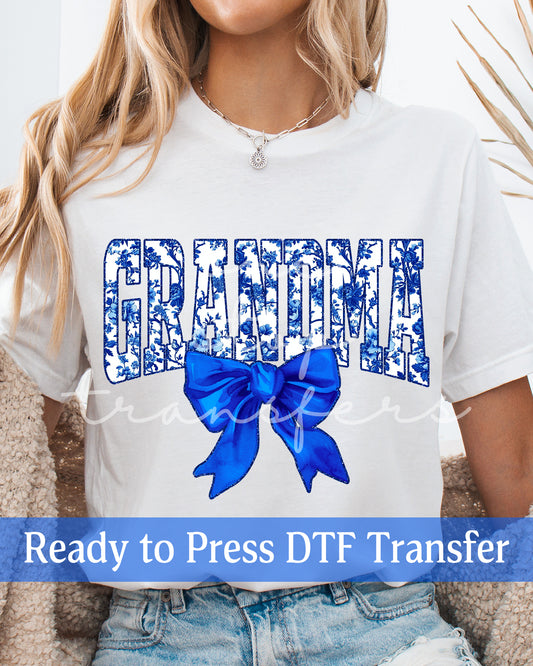 Blue Varsity Chinoiserie Grandma, Mama - Ready to Press DTF Transfers