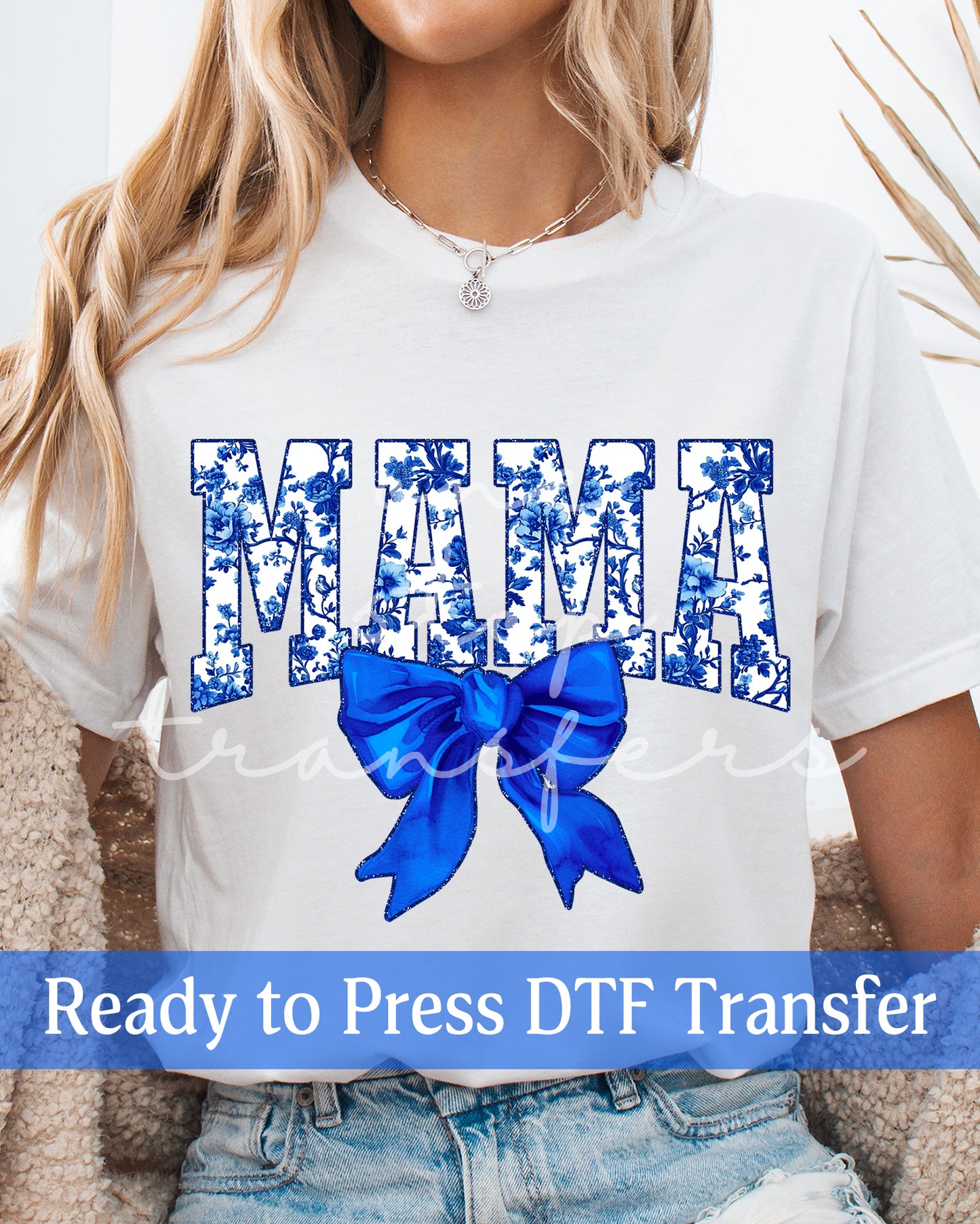 Blue Varsity Chinoiserie Grandma, Mama - Ready to Press DTF Transfers