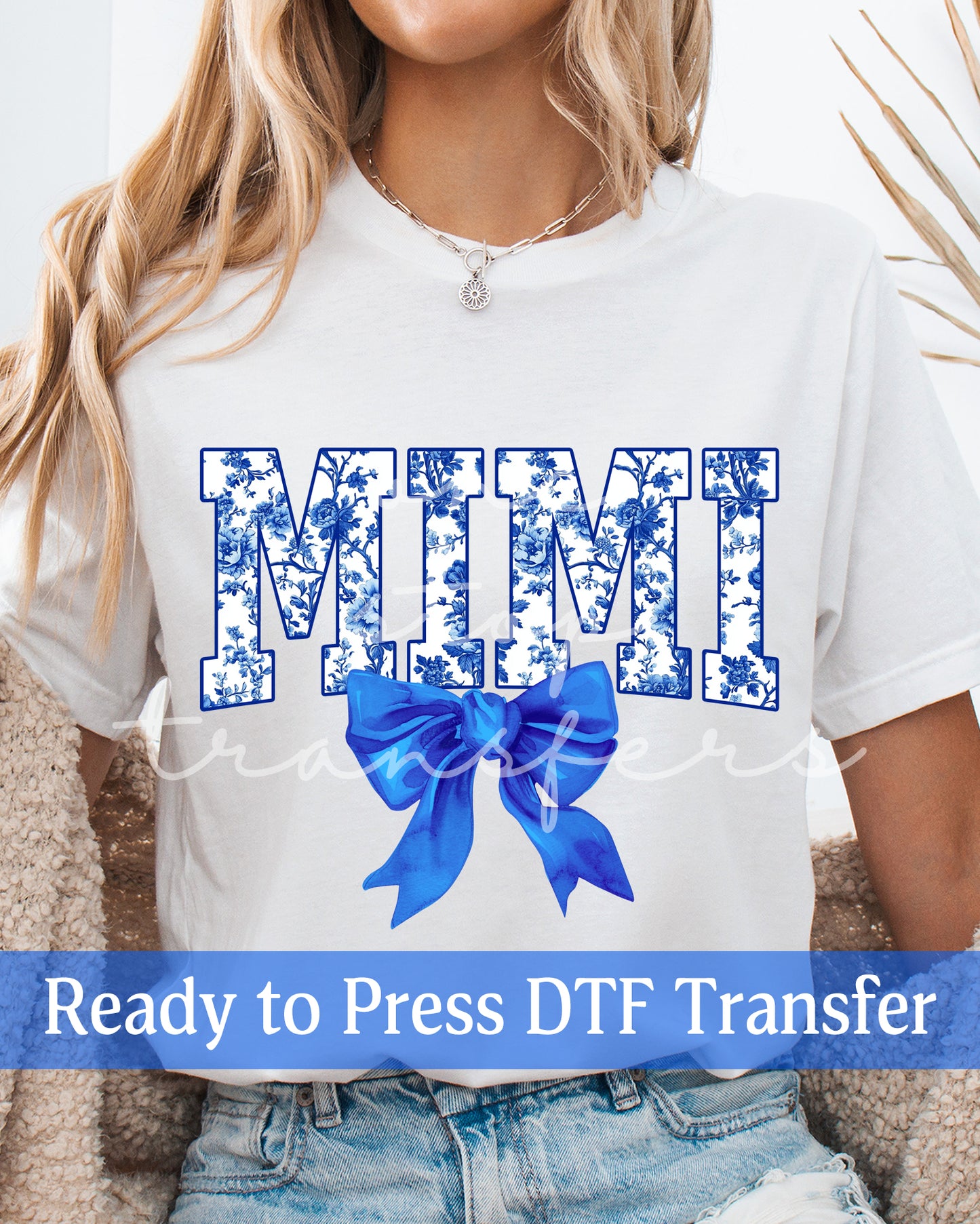 Blue Varsity Chinoiserie Granny, Mimi - Ready to Press DTF Transfers