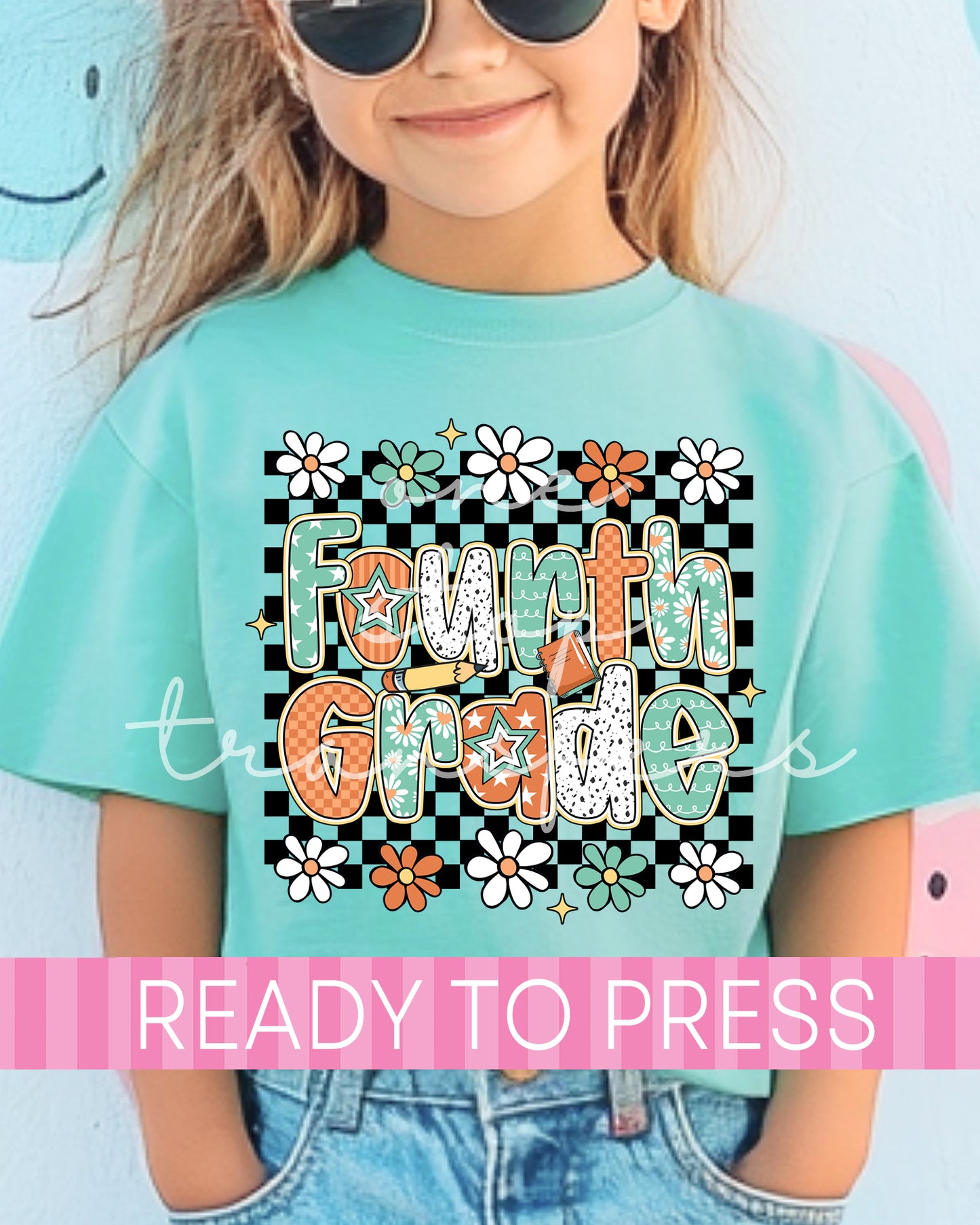 Pre-K - 4th Grade Boho Floral Checker School Grades - Ready to Press DTF Transfers