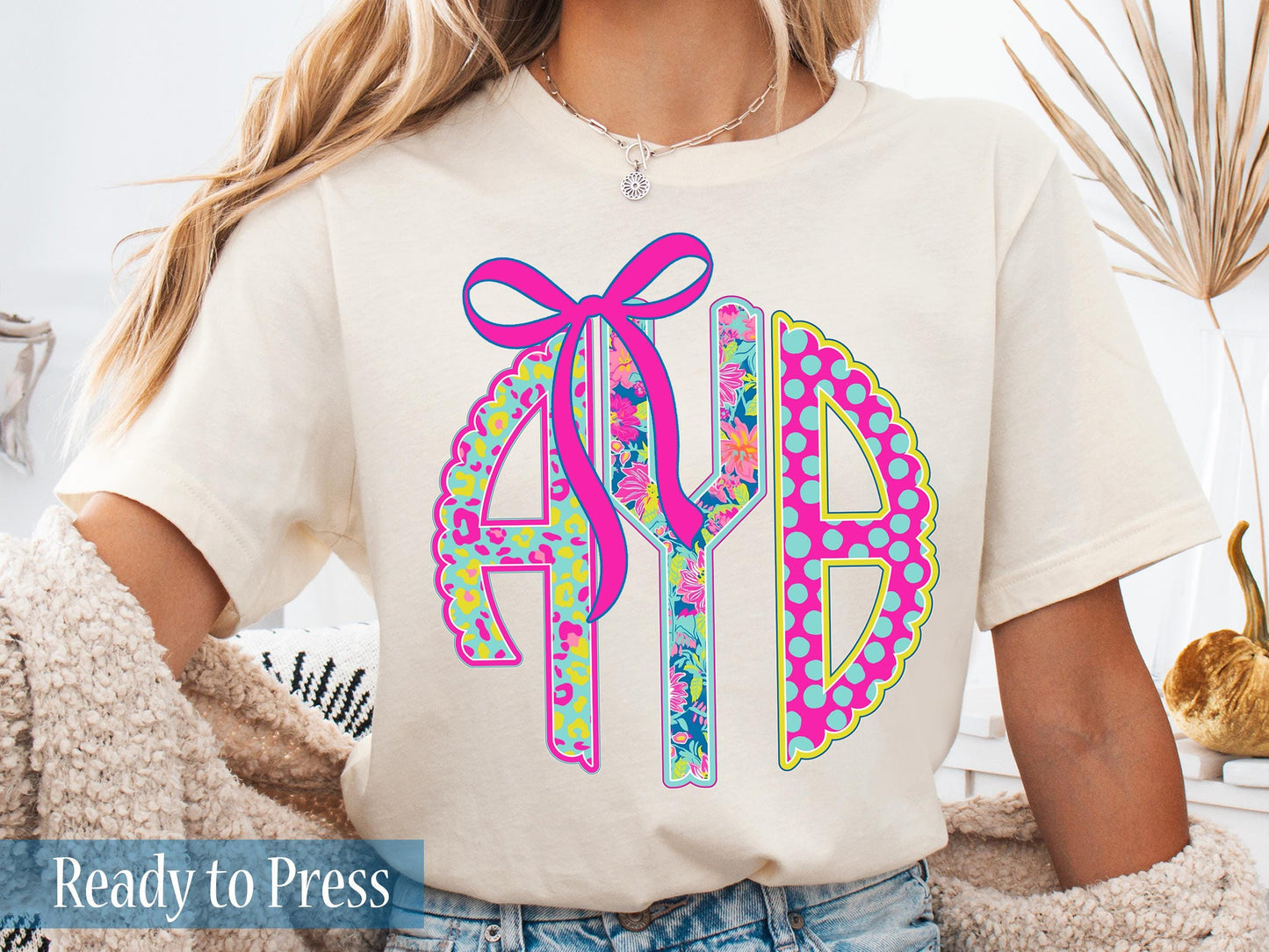 Personalized Bright Colorful Scallop Circle Monogram - Ready to Press DTF Transfers