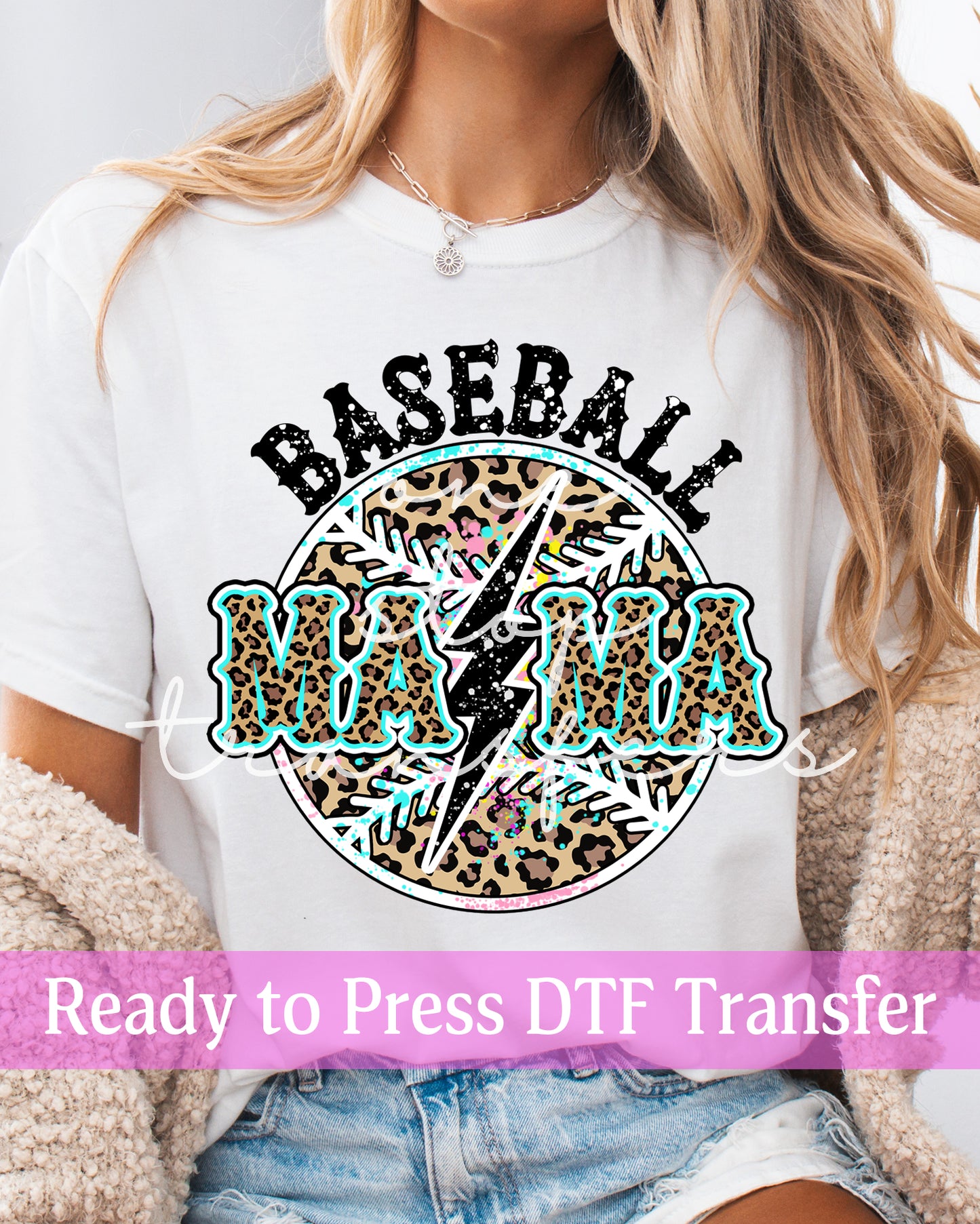 Baseball Mama Leopard Paint Splatter Lightning - Ready to Press DTF Transfers