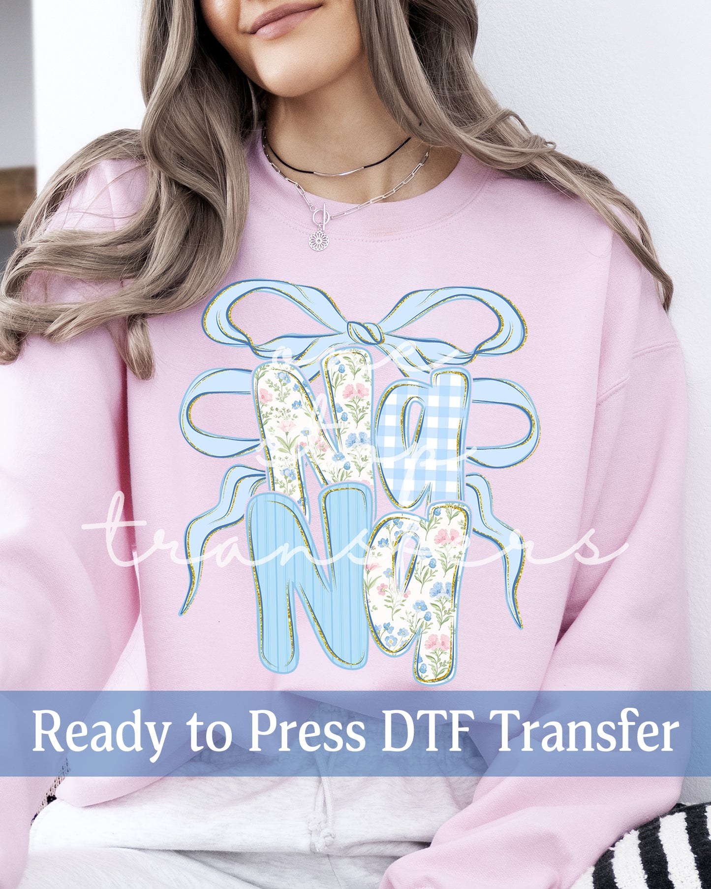 Blue Preppy Floral Coquette Mama, Gigi, Nana - Ready to Press DTF Transfers