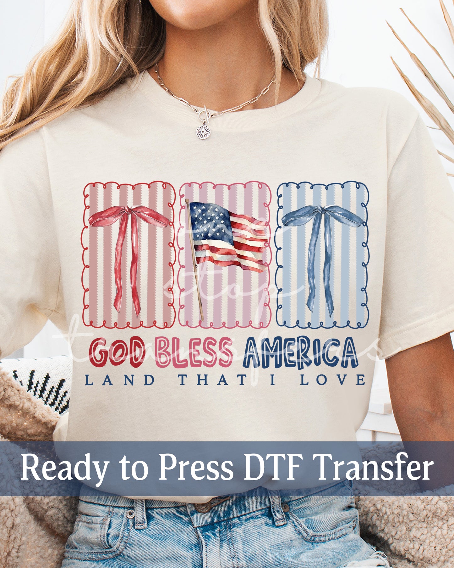 Preppy God Bless America Land That I Love Panels - Ready to Press DTF Transfers