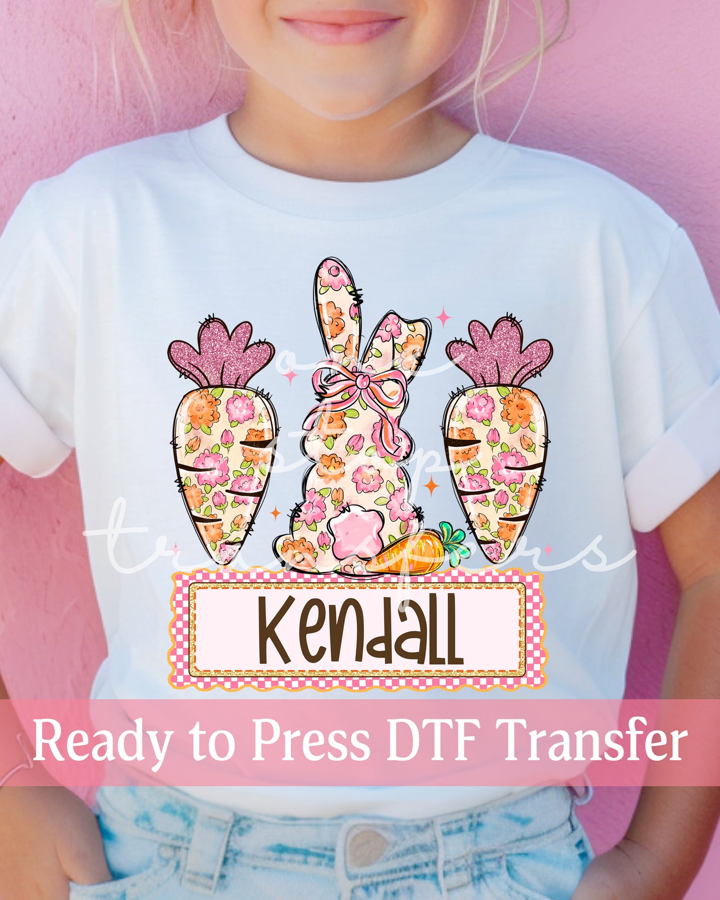 Custom Name Girl Floral Bunny and Carrots - Ready to Press DTF Transfers