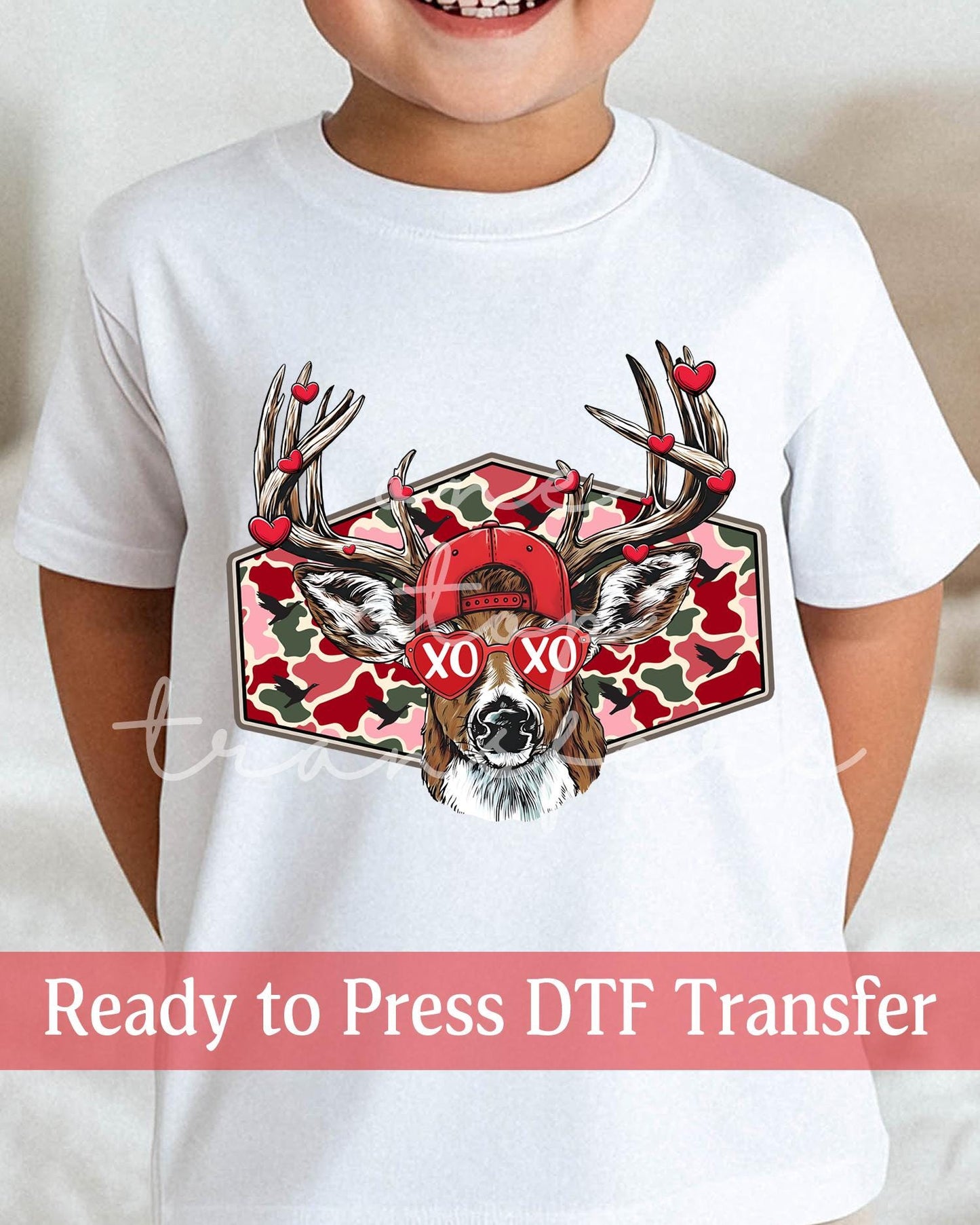 Valentine's Day Country Boy Camo XOXO Deer with Glasses - Ready to Press DTF Transfers