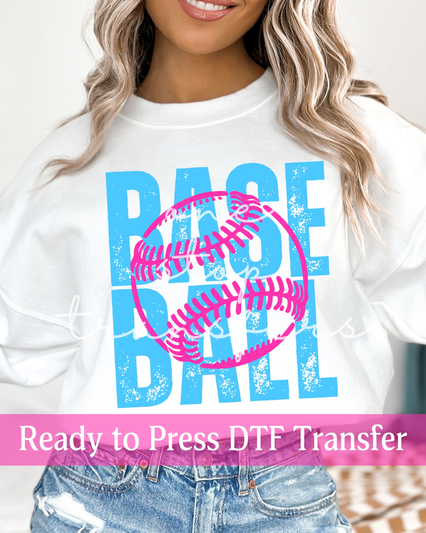 Distressed Blue and Pink BASEBALL - Ready to Press DTF Transfers