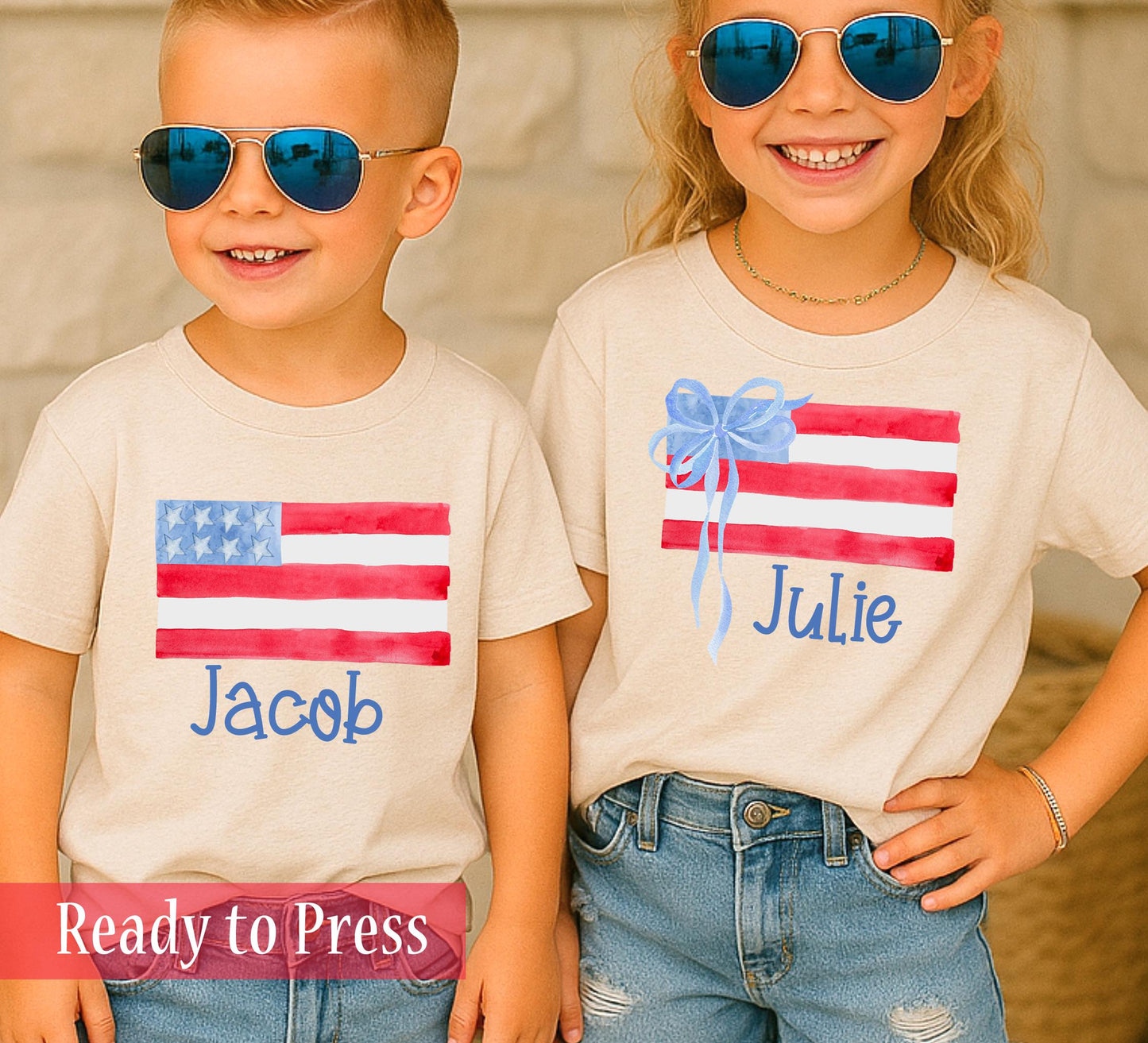 Custom Preppy Watercolor 4th of July Flags for Boys and Girls - Ready to Press DTF Transfers