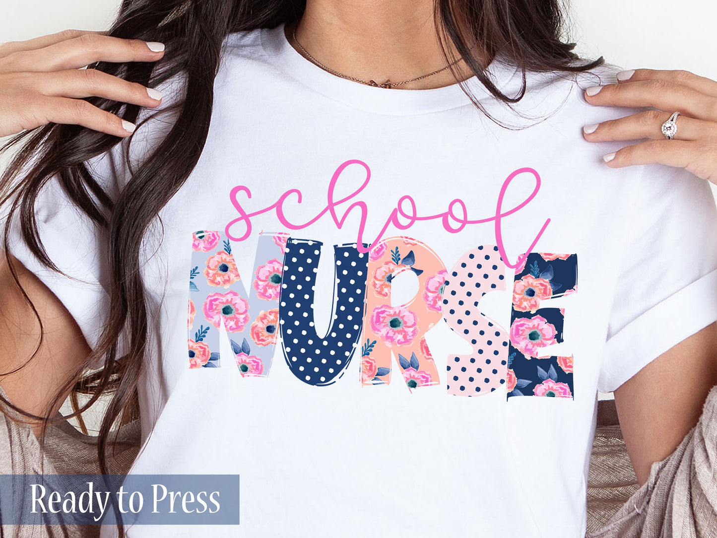 Floral Polka Dot School Nurse - Ready to Press DTF Transfers