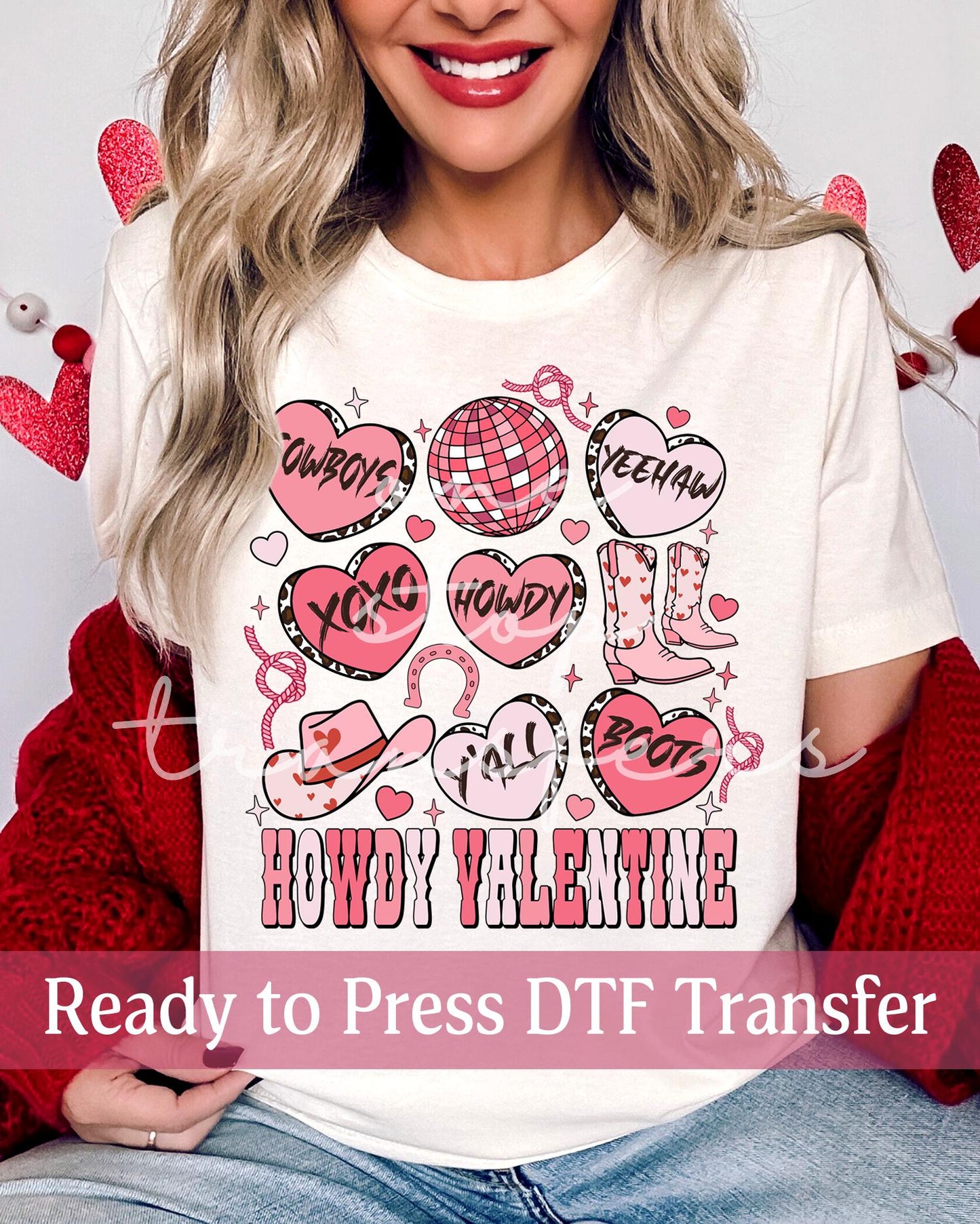 Valentine's Day Howdy Valentine Hearts and Boots - Ready to Press DTF Transfers