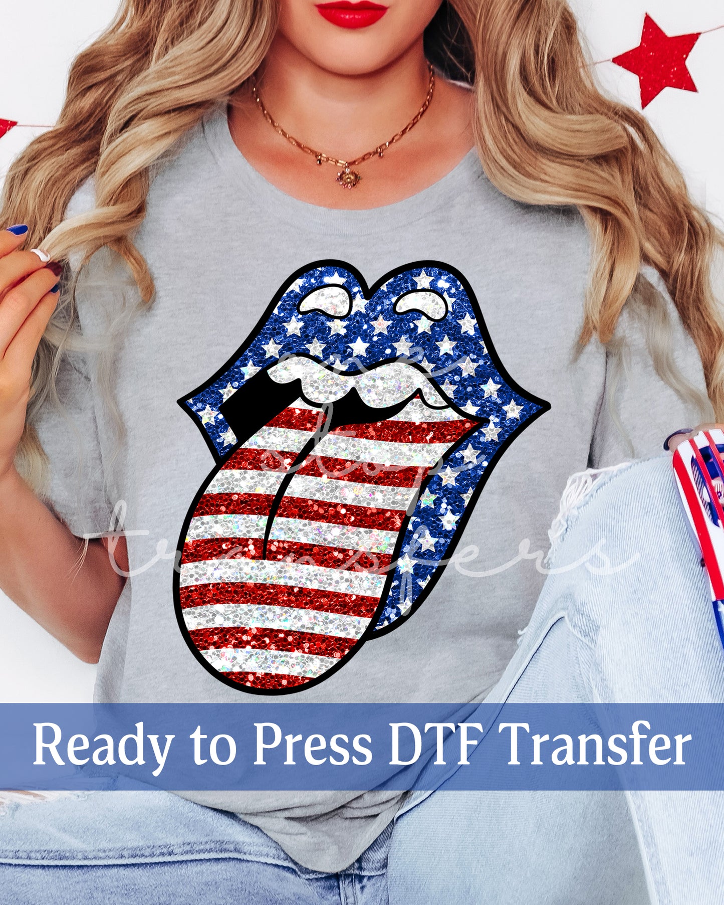 Faux Glitter Patriotic Tongue Out - Ready to Press DTF Transfers