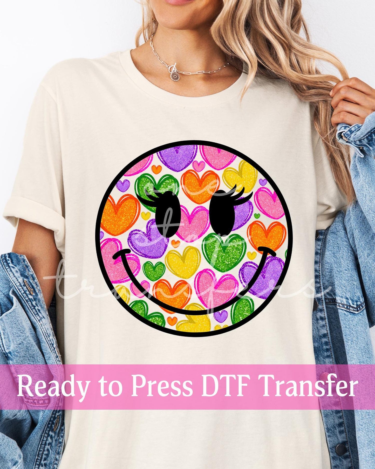 Faux Sequin Colorful Hearts Smiley Face - Ready to Press DTF Transfers