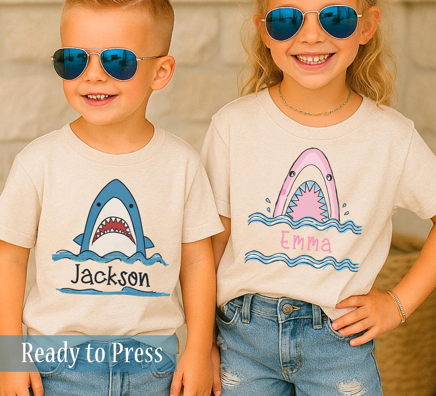 Custom Name Summer Sharks Boys and Girls - Ready to Press DTF Transfers