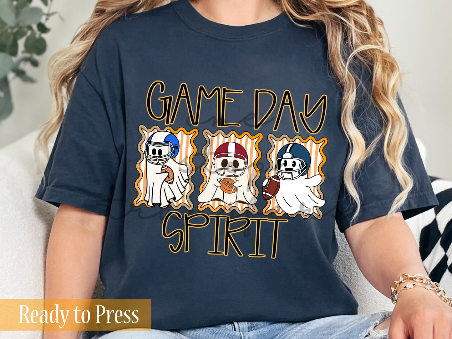 Halloween Football Ghost Game Day Spirit Striped Panels - Ready to Press DTF Transfers