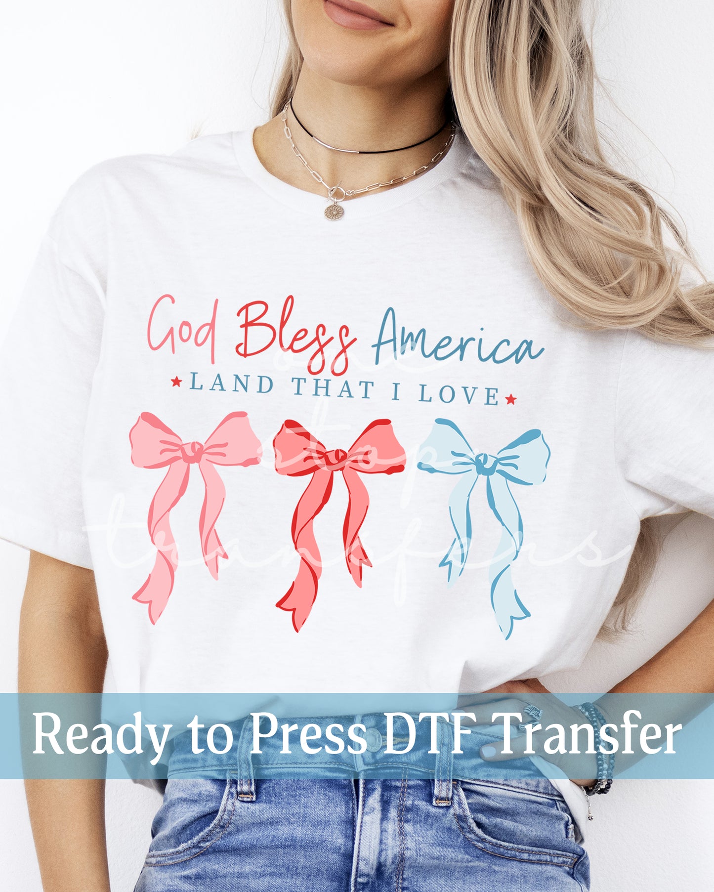 Red Pink Blue Coquette God Bless America Land That I Love - Ready to Press DTF Transfers