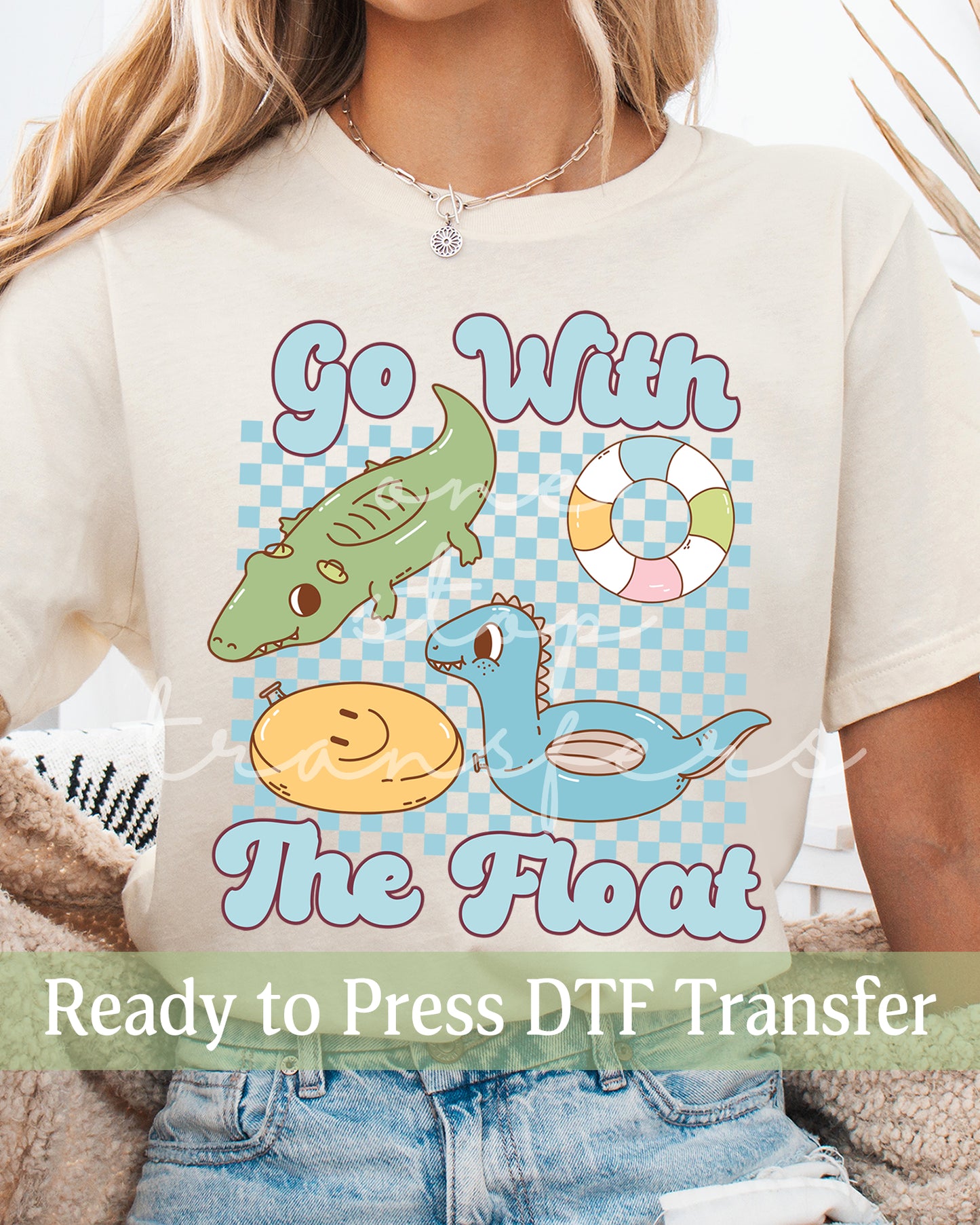 Blue Checker Go With The Float - Ready to Press DTF Transfers