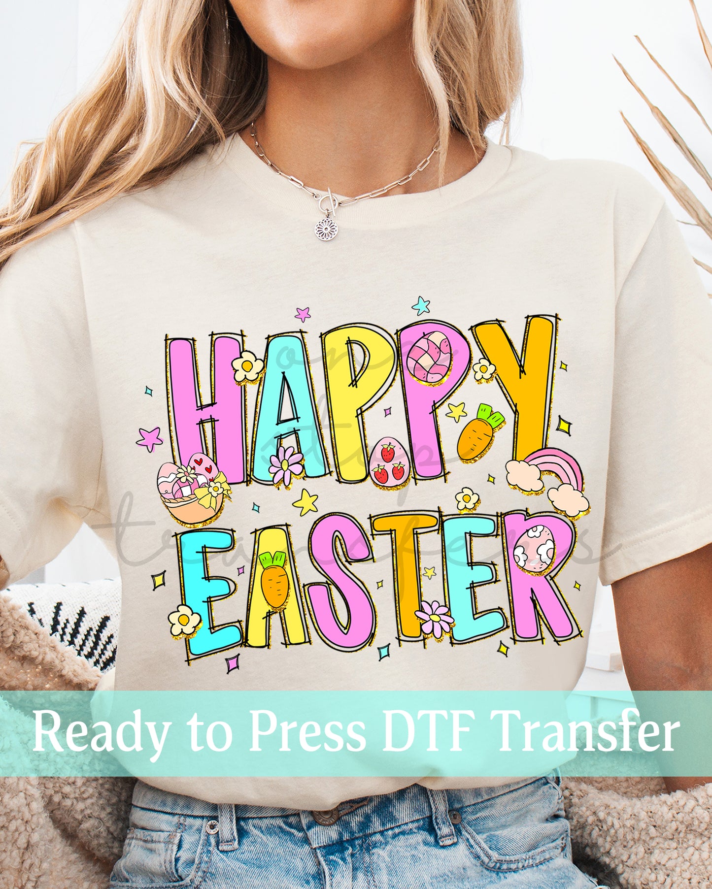 Bright Happy Easter Doodle - Ready to Press DTF Transfers