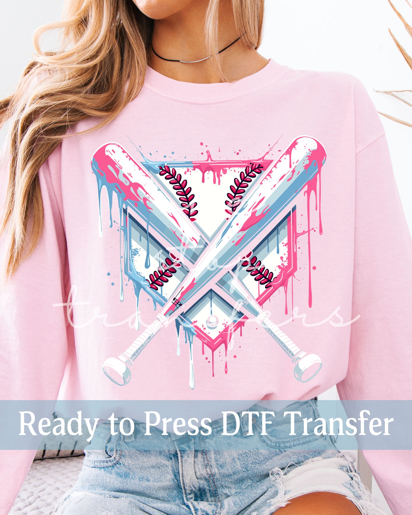 Pink and Blue Baseball Ice Cream Drip - Ready to Press DTF Transfers
