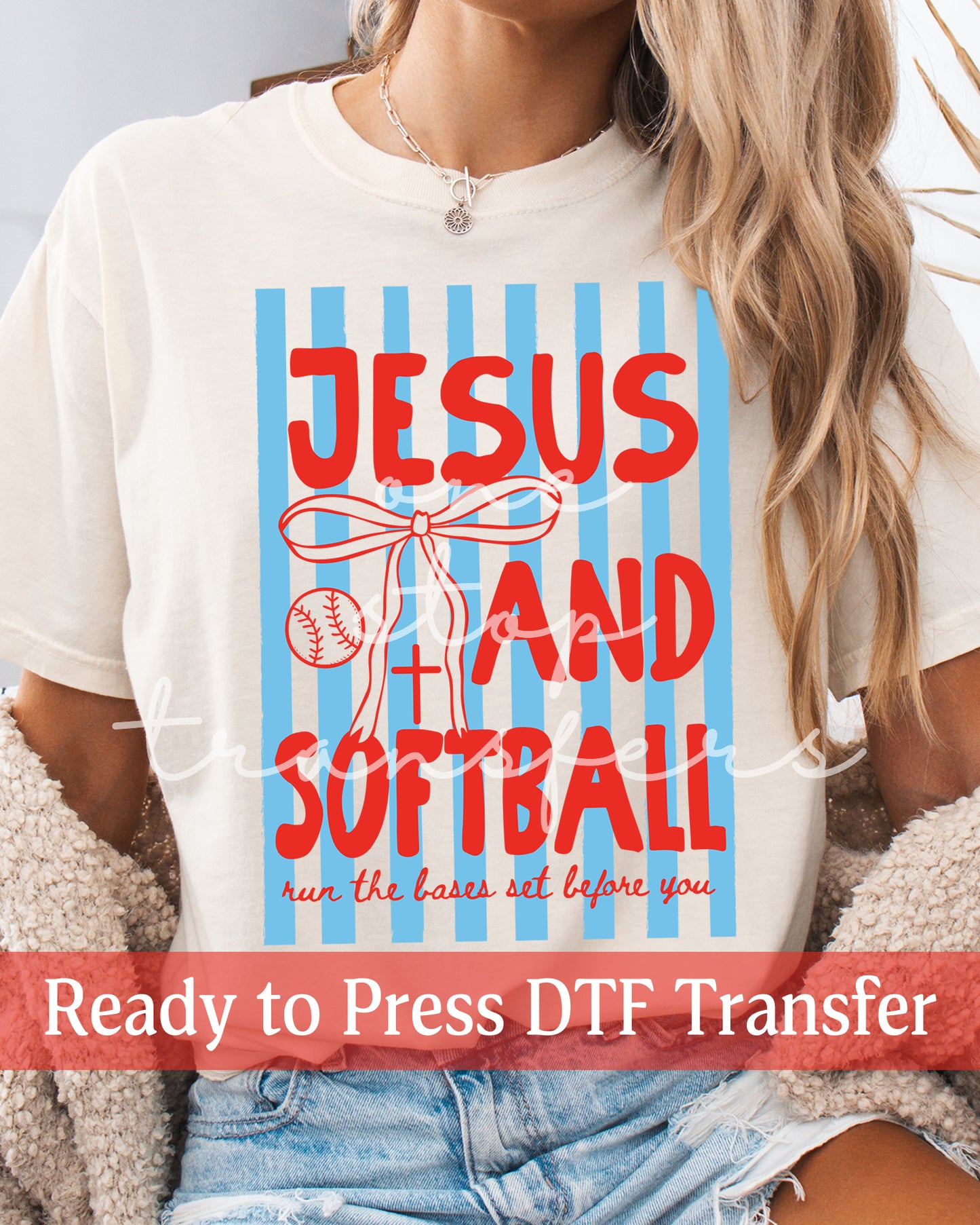 Blue Jesus and Softball Run the Bases Set Before You - Ready to Press DTF Transfers