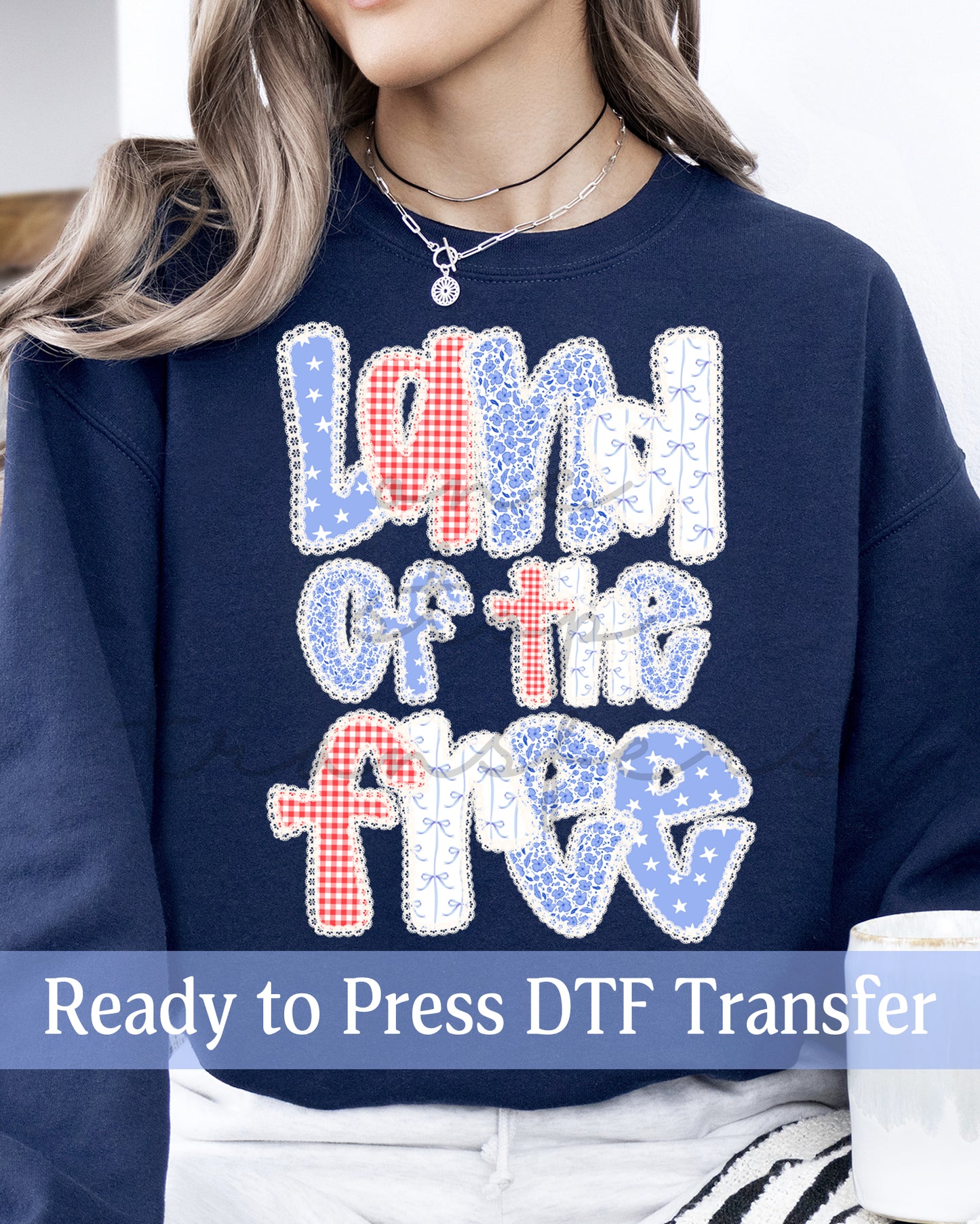 Shabby Chic Lace Land Of The Free 4th of July - Ready to Press DTF Transfers