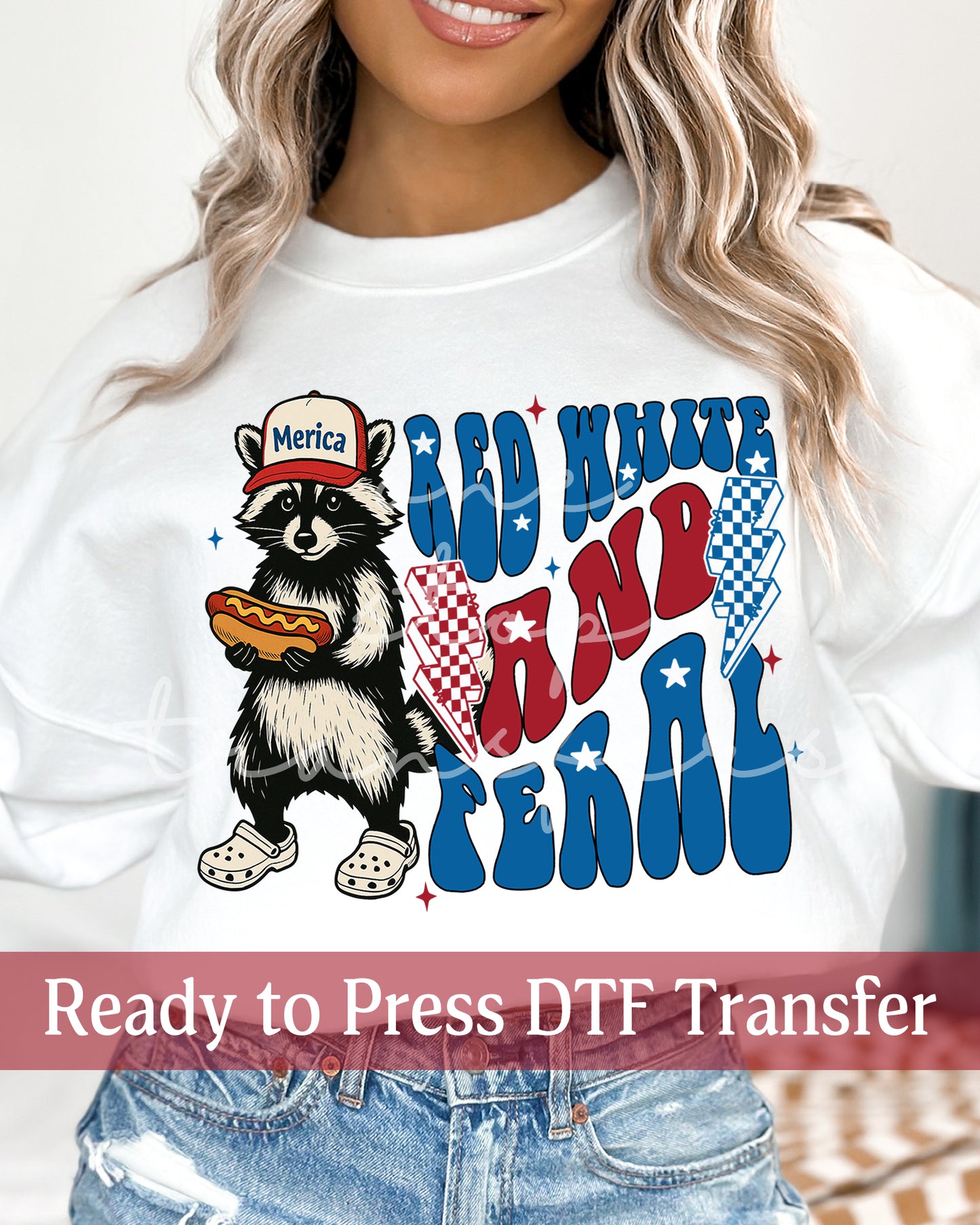 Red White and Feral Merica Fox Lightning - Ready to Press DTF Transfers