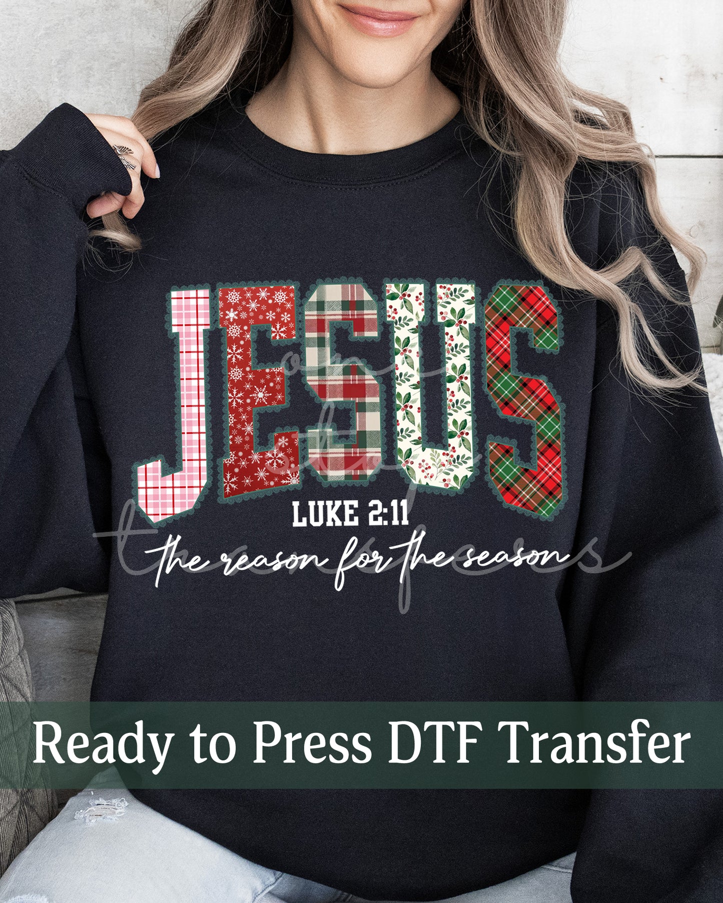 Shabby Chic Preppy Gingham Jesus The Reason for the Season Luke 2:11 - Ready to Press DTF Transfers
