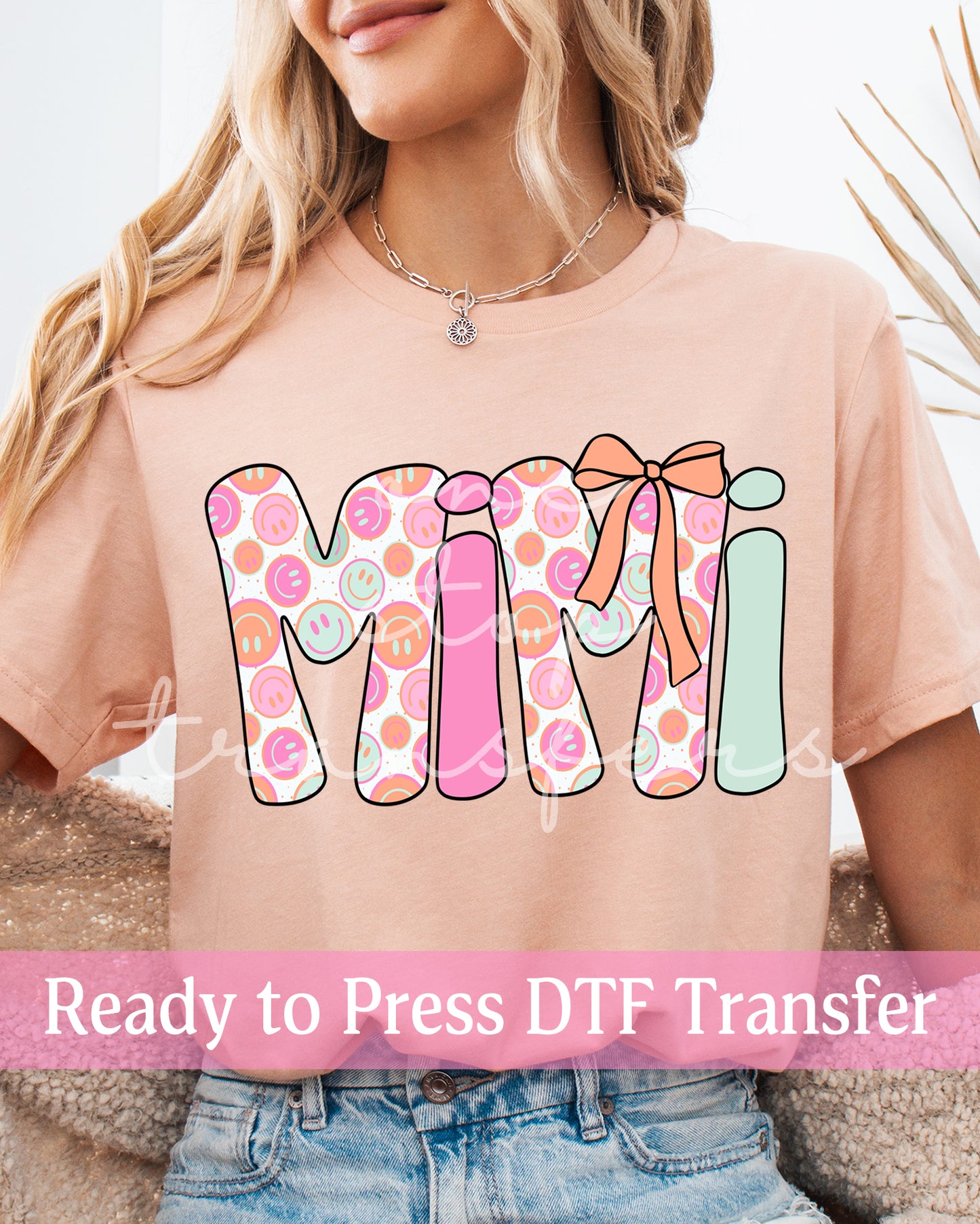 Pastel Smiley Face Coquette Gigi, Mimi - Ready to Press DTF Transfers