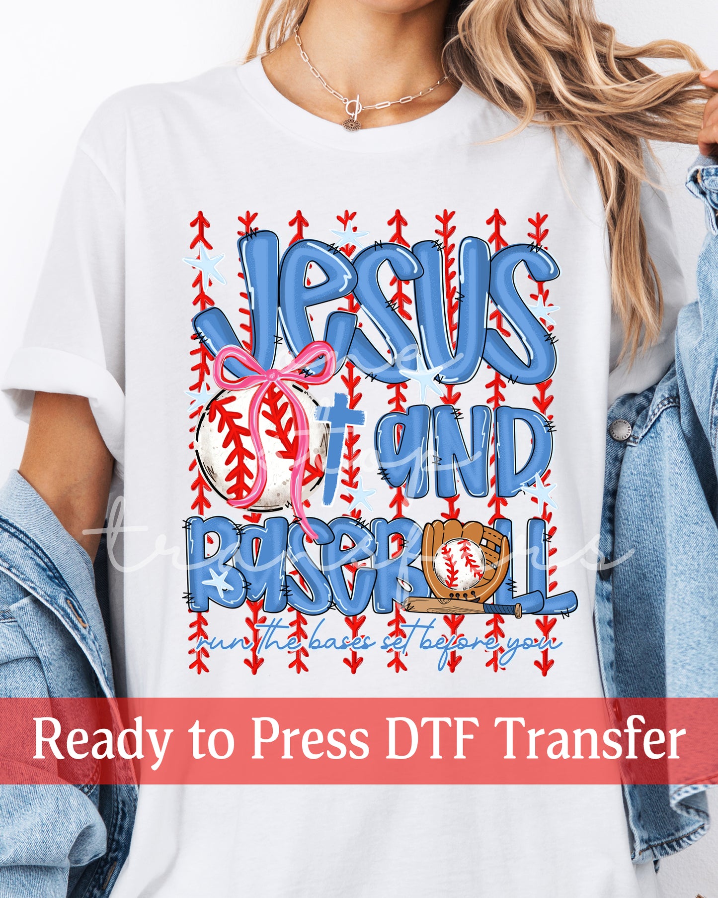 Trendy Stitched Stripes Baseball and Jesus - Ready to Press DTF Transfers