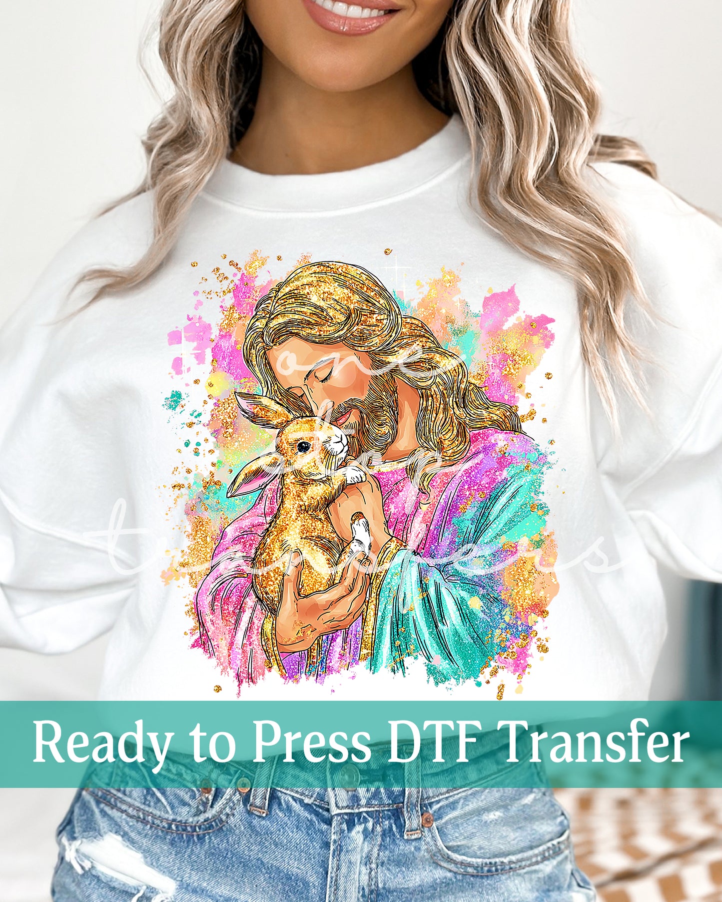 Watercolor Jesus with Bunny - Ready to Press DTF Transfers (Copy)