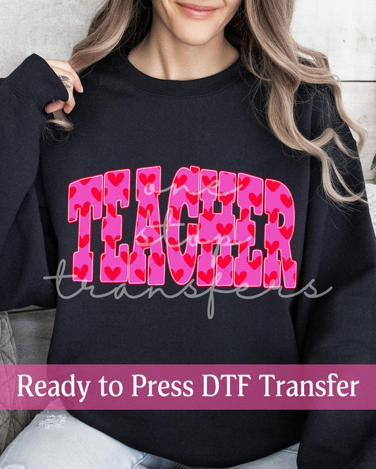 Valentine's Day Varsity TEACHER Hearts - Ready to Press DTF Transfers