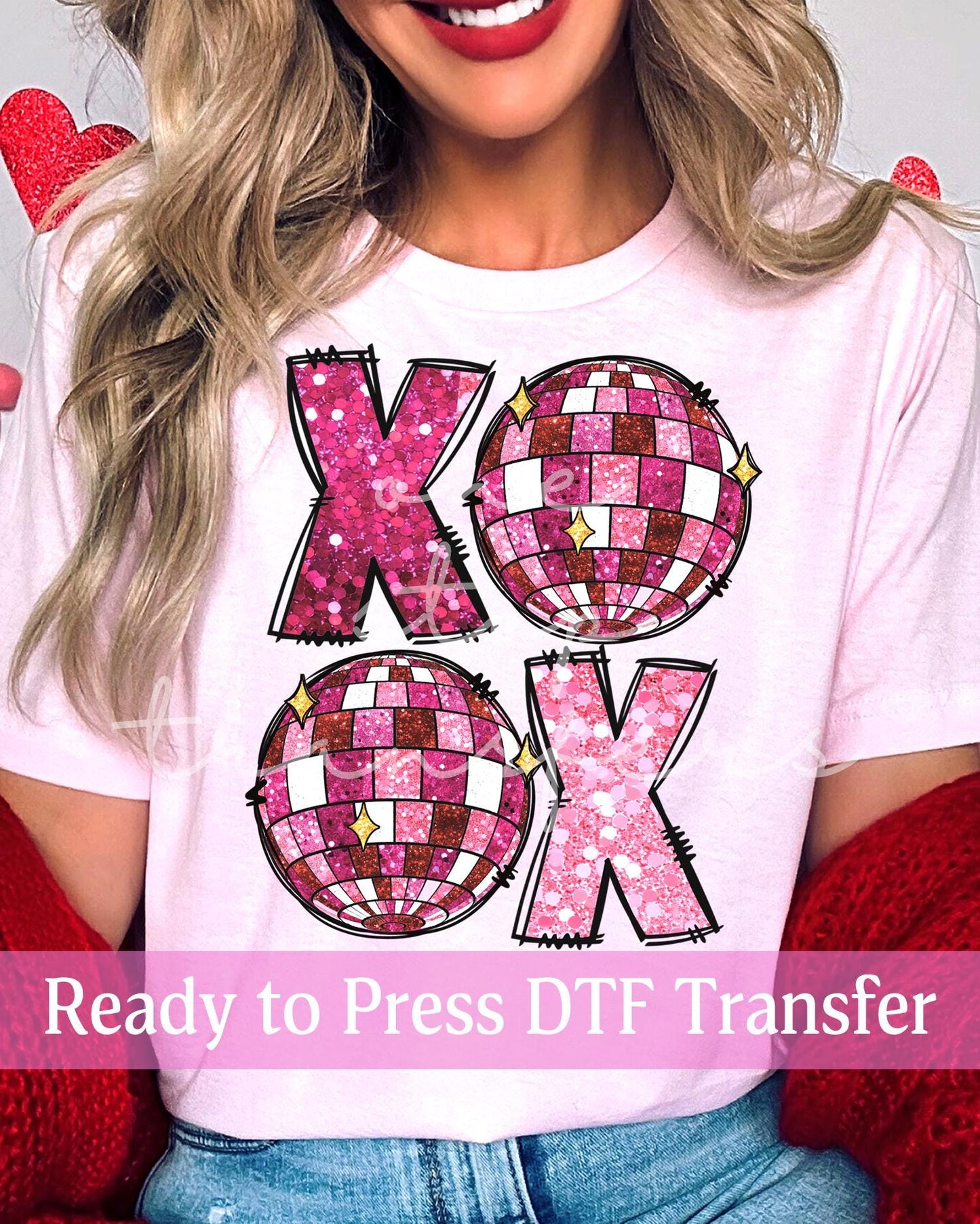Valentine's Day Faux Glitter XOXO Disco Balls - Ready to Press DTF Transfers