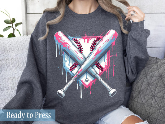 Pink and Blue Baseball Ice Cream Drip - Ready to Press DTF Transfers