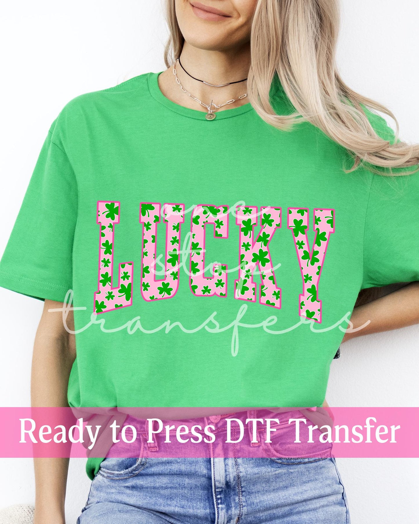 St. Patrick's Day Pink LUCKY with Clovers - Ready to Press DTF Transfers