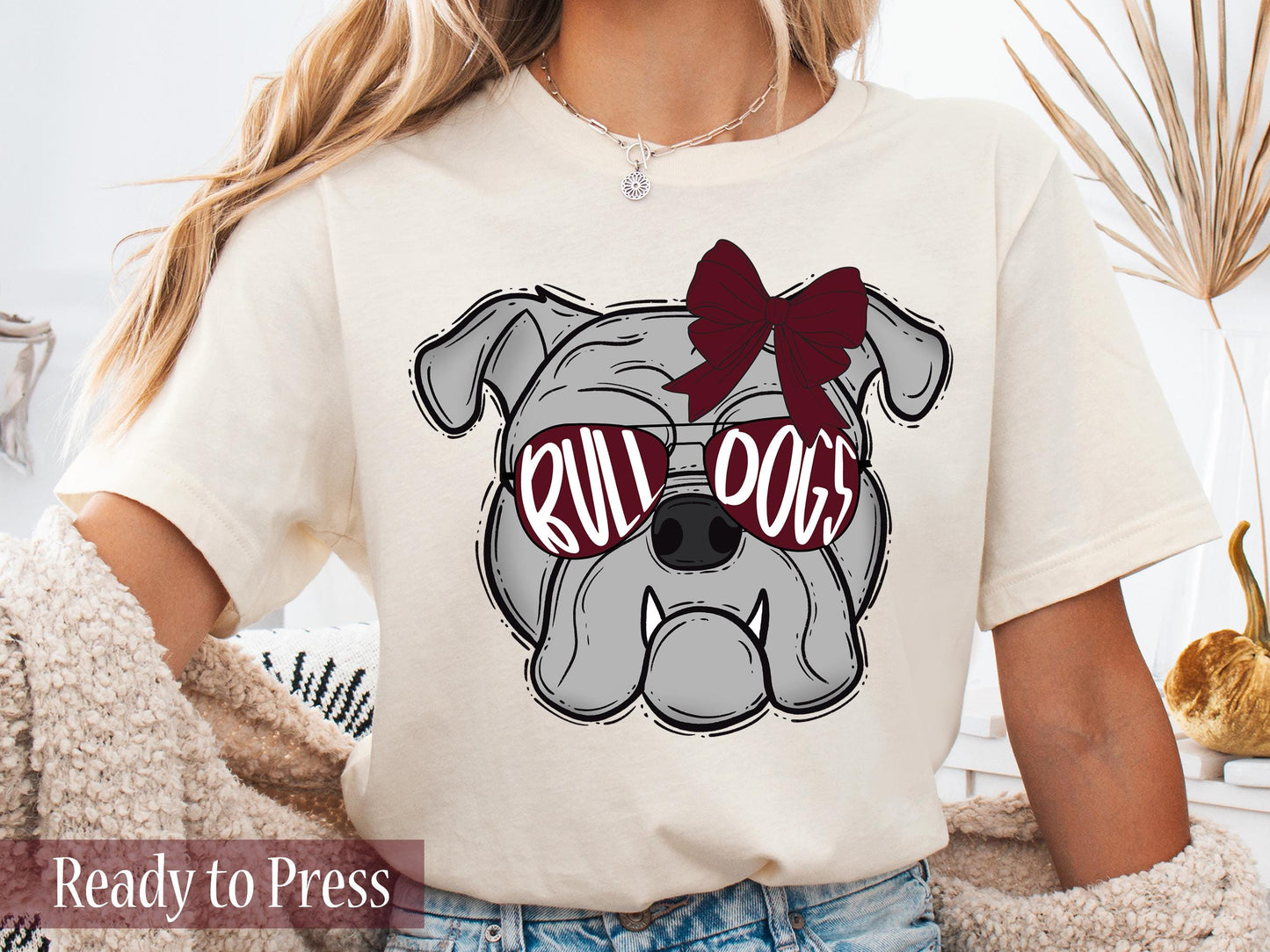 Preppy Bulldog Mascot with Bow - Ready to Press DTF Transfers