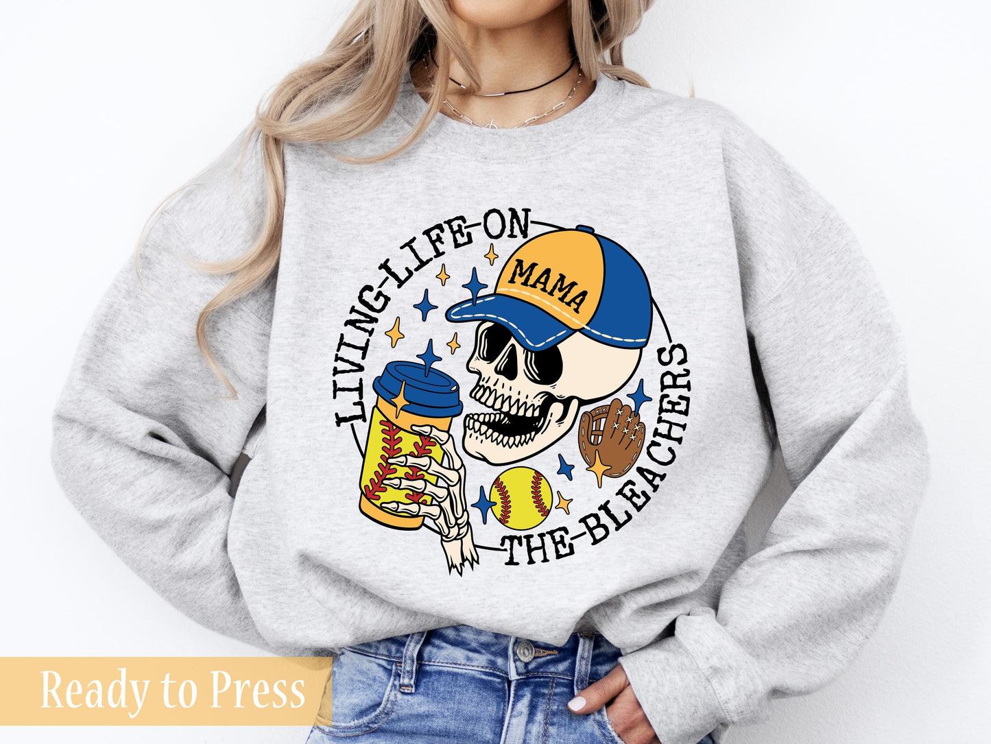 Living Life on the Bleachers Blue and Gold Softball Mama - Ready to Press DTF Transfers