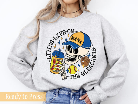 Living Life on the Bleachers Blue and Gold Softball Mama - Ready to Press DTF Transfers