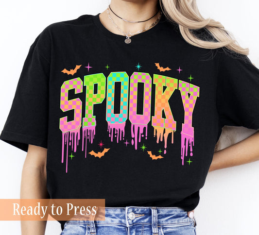 Neon Halloween SPOOKY Filled Checker Drip - Ready to Press DTF Transfers