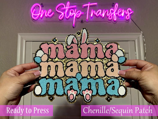 Pastel Stacked Easter MAMA Chenille Iron On Patch - Ready to Press Patches