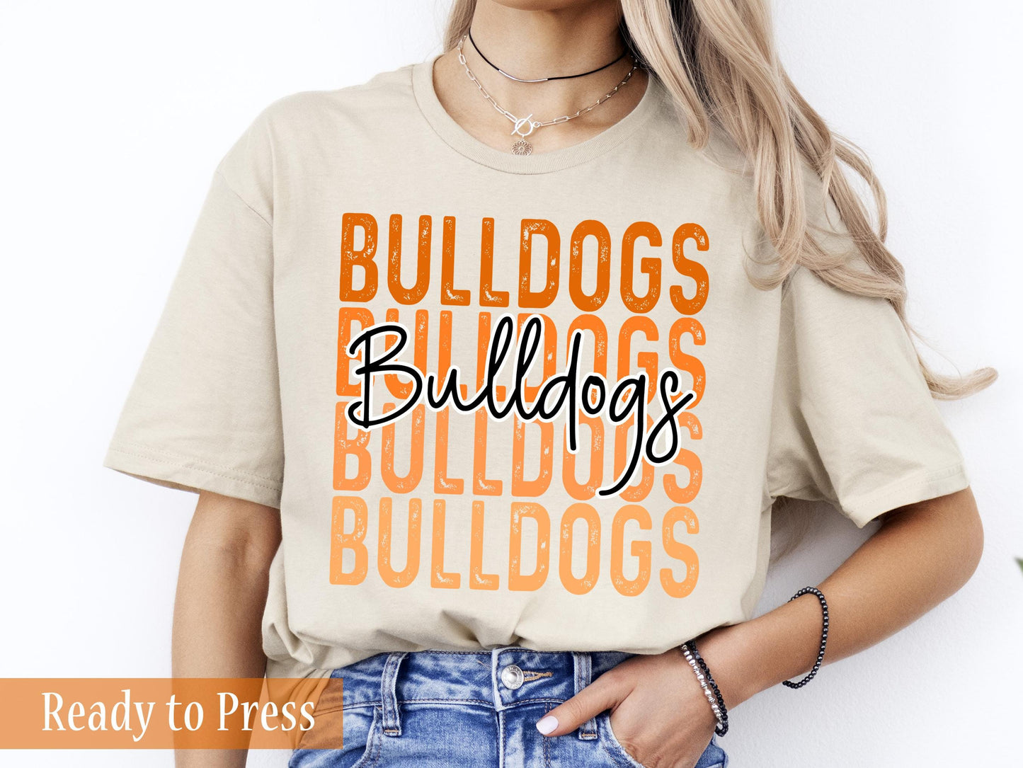 Stacked BULLDOGS Mascot Red Purple Orange - Ready to Press DTF Transfers