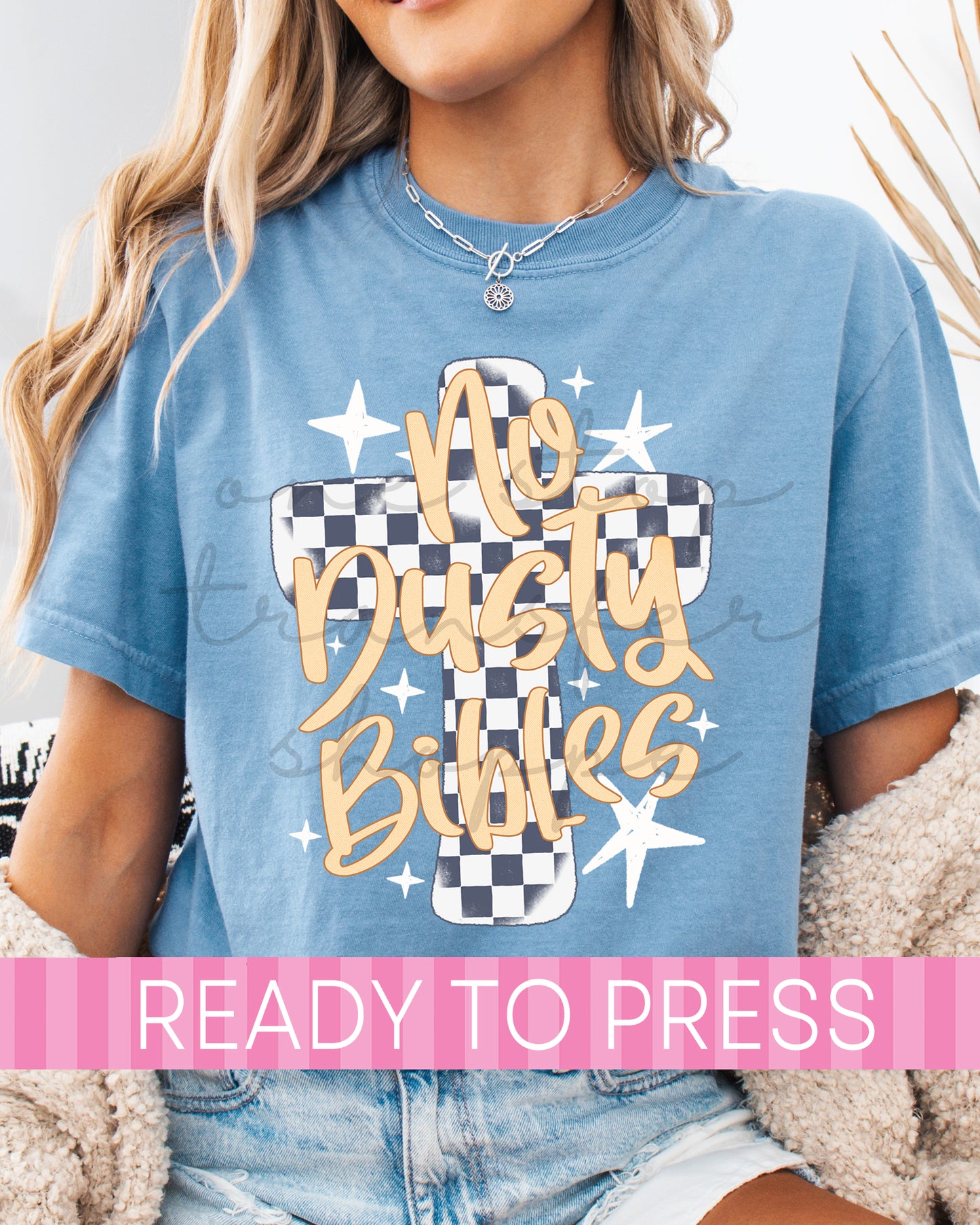 Checker Cross No Dusty Bibles Christian - Ready to Press DTF Transfers